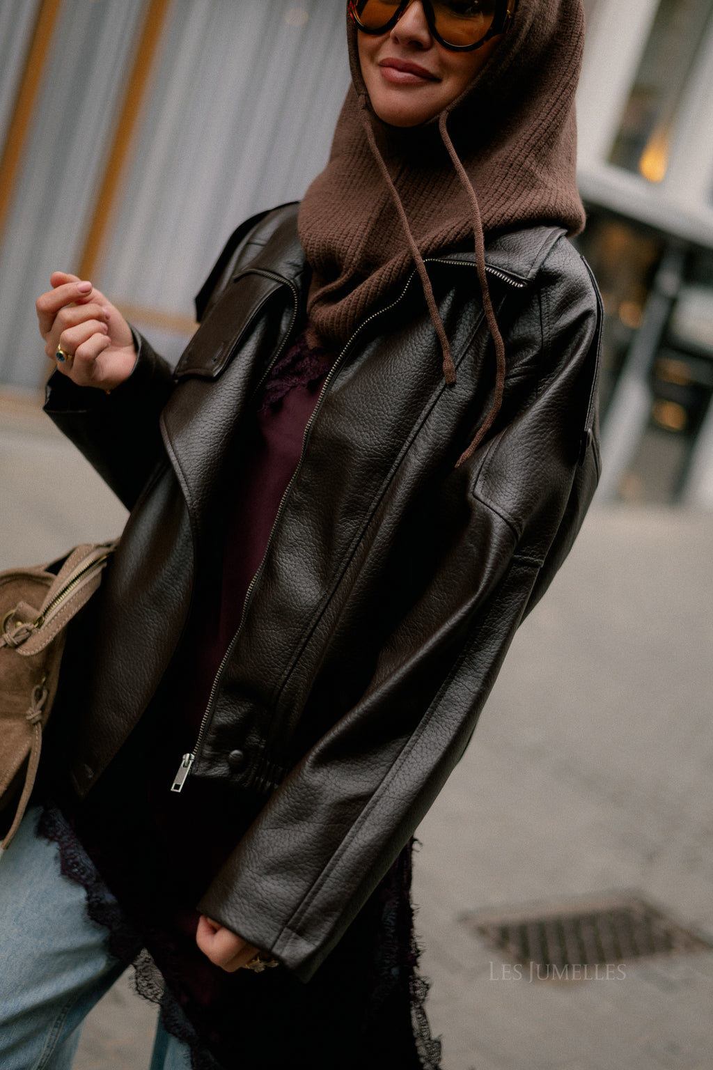 Aubrey leather look jacket hot chocolate