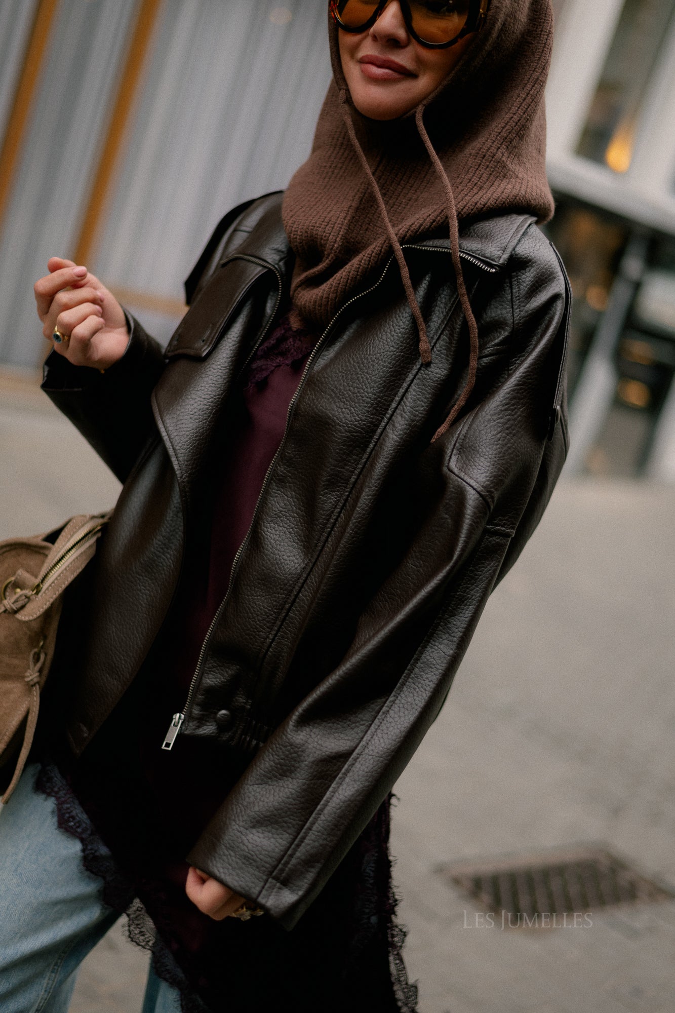 Aubrey leather look jacket hot chocolate