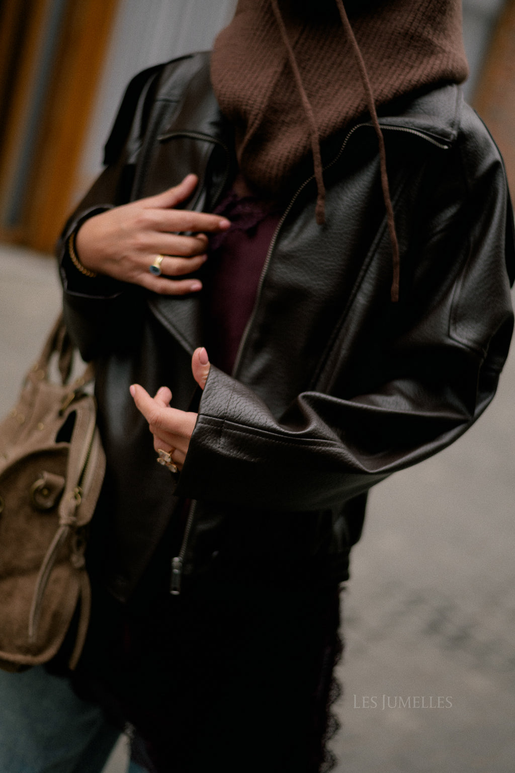 Aubrey leather look jacket hot chocolate