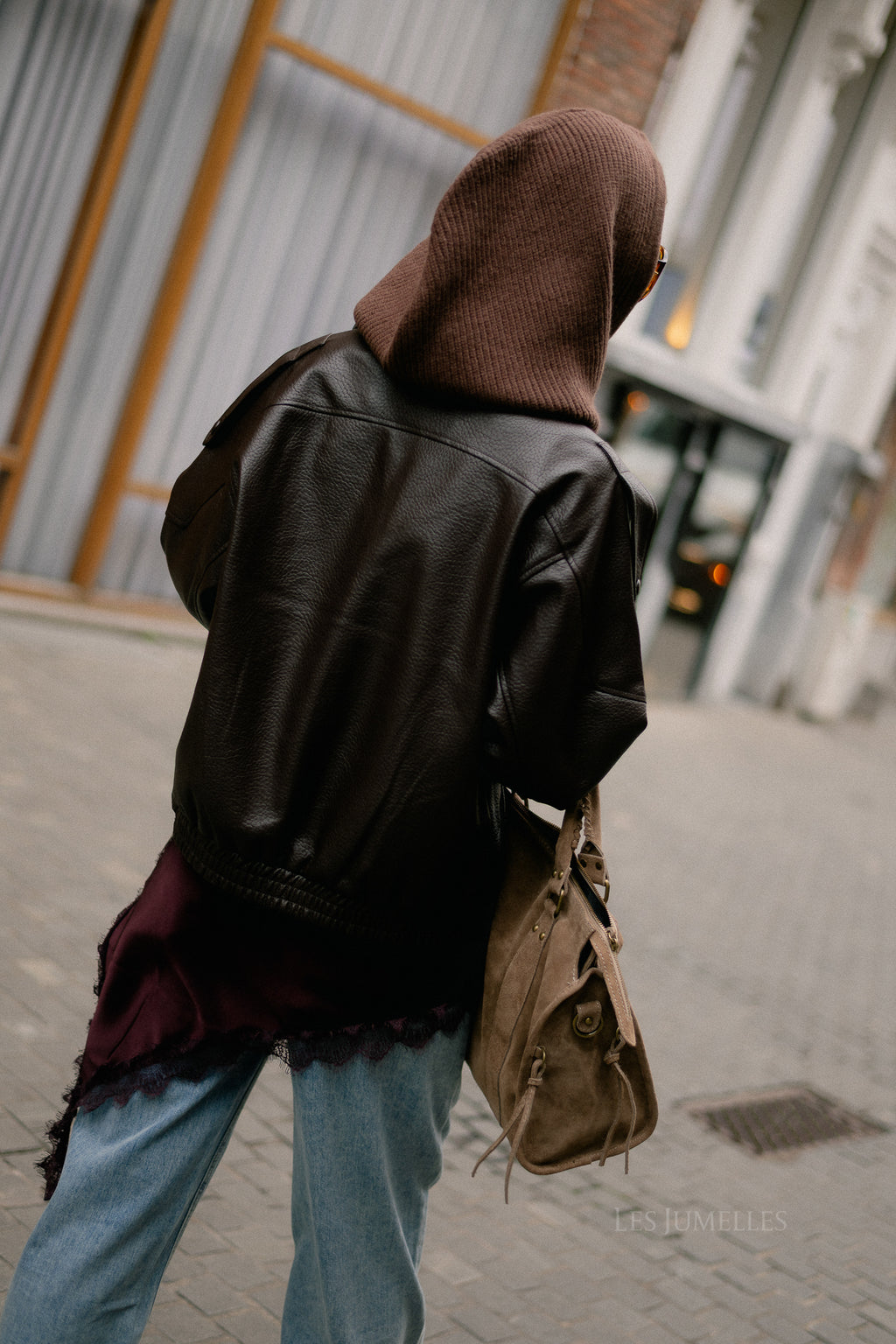 Aubrey leather look jacket hot chocolate