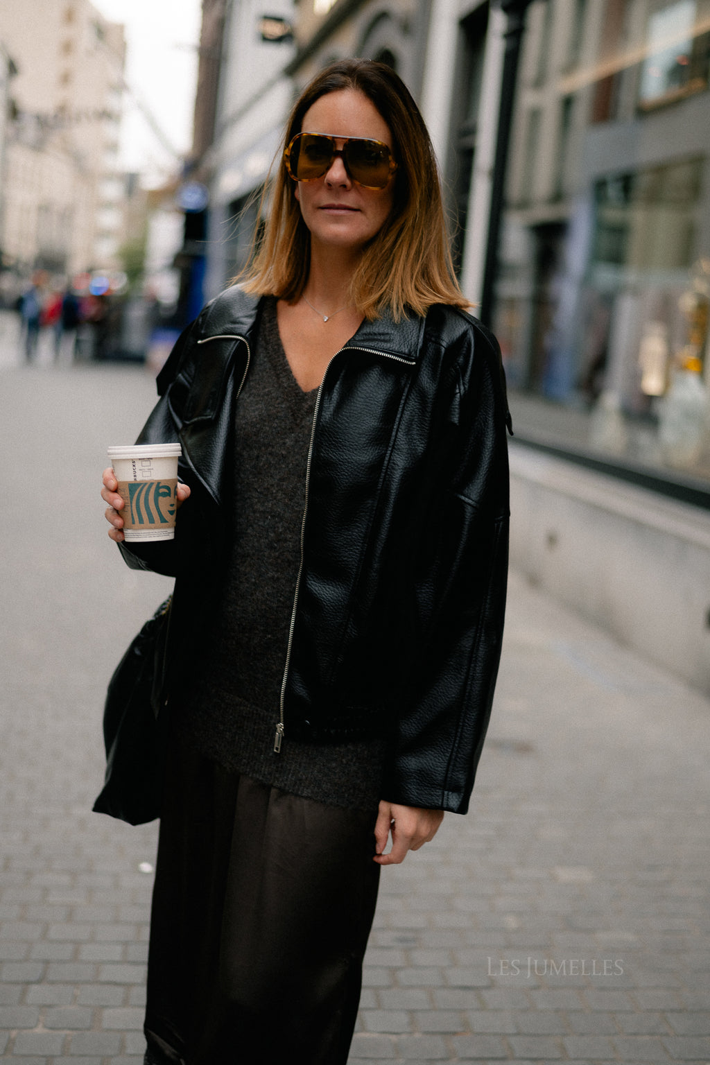 Aubrey leather look jacket black