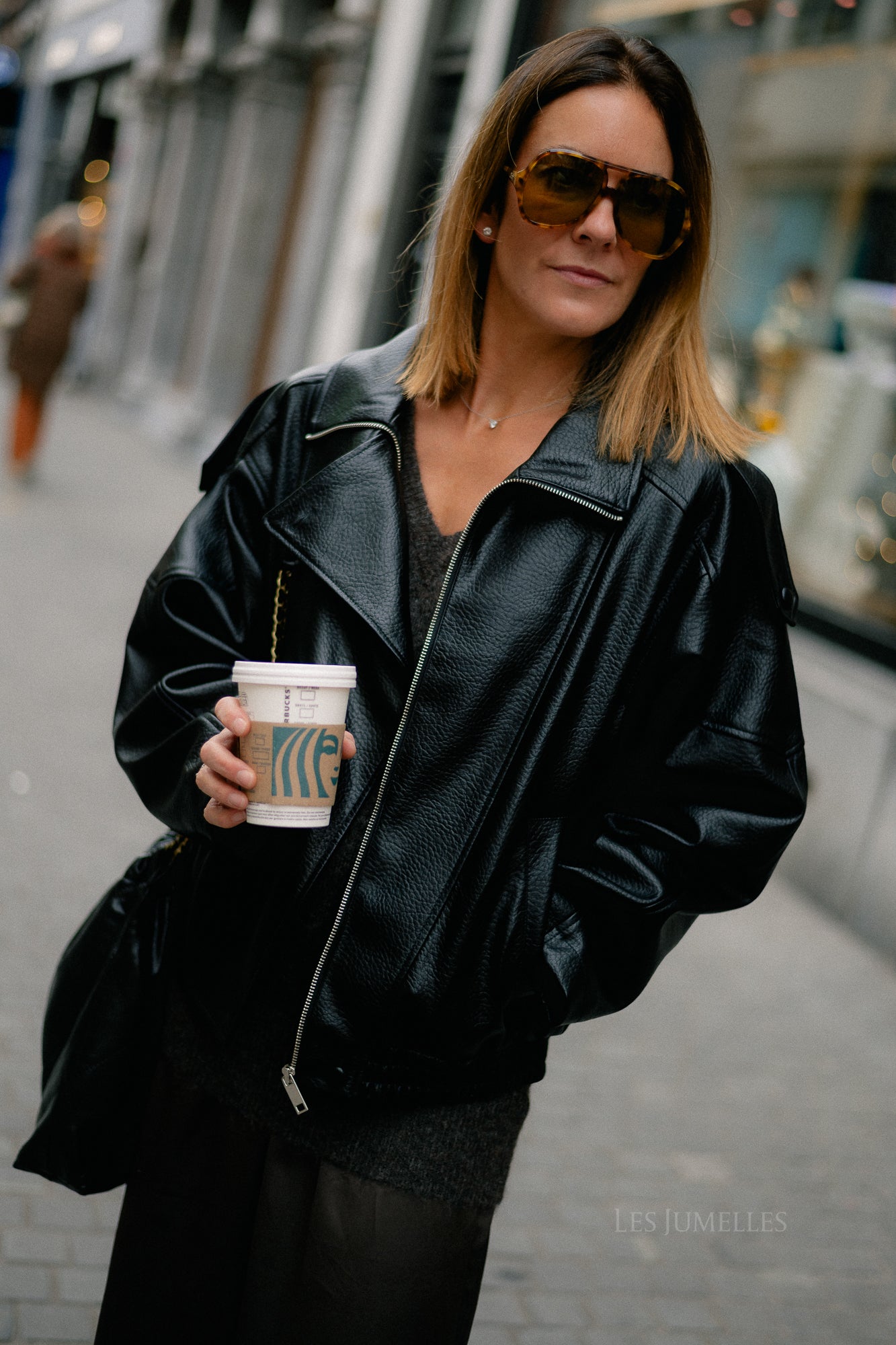 Aubrey leather look jacket black