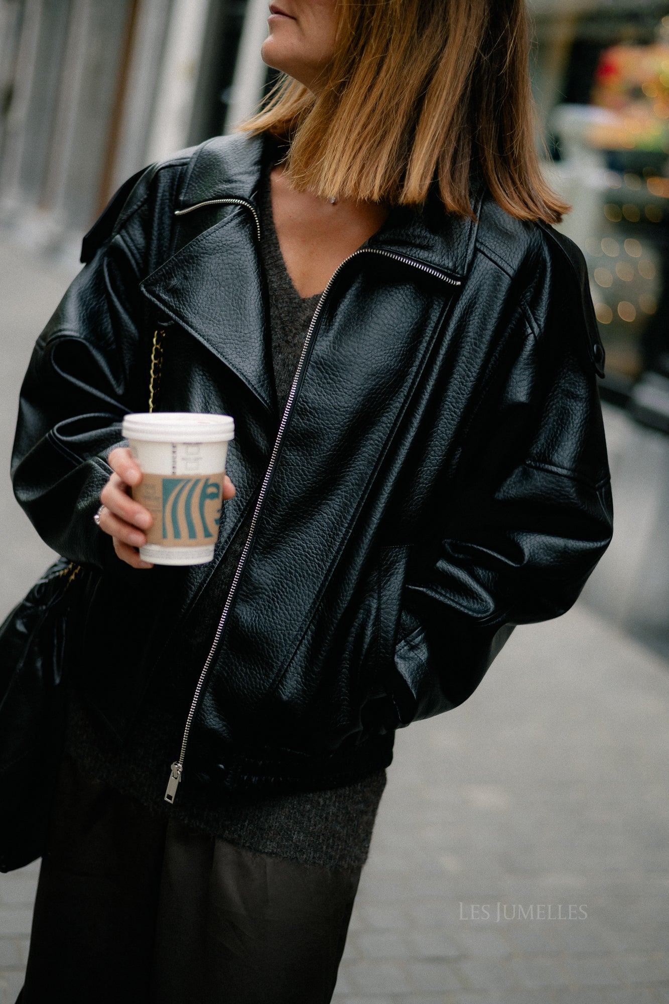 Aubrey leather look jacket black