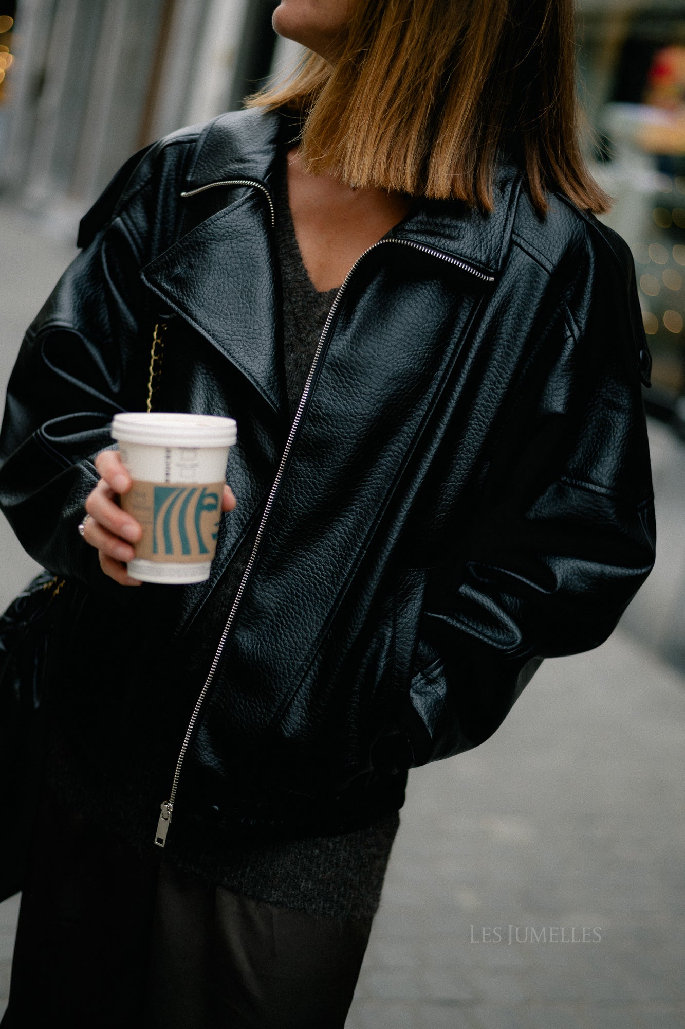 Aubrey leather look jacket black