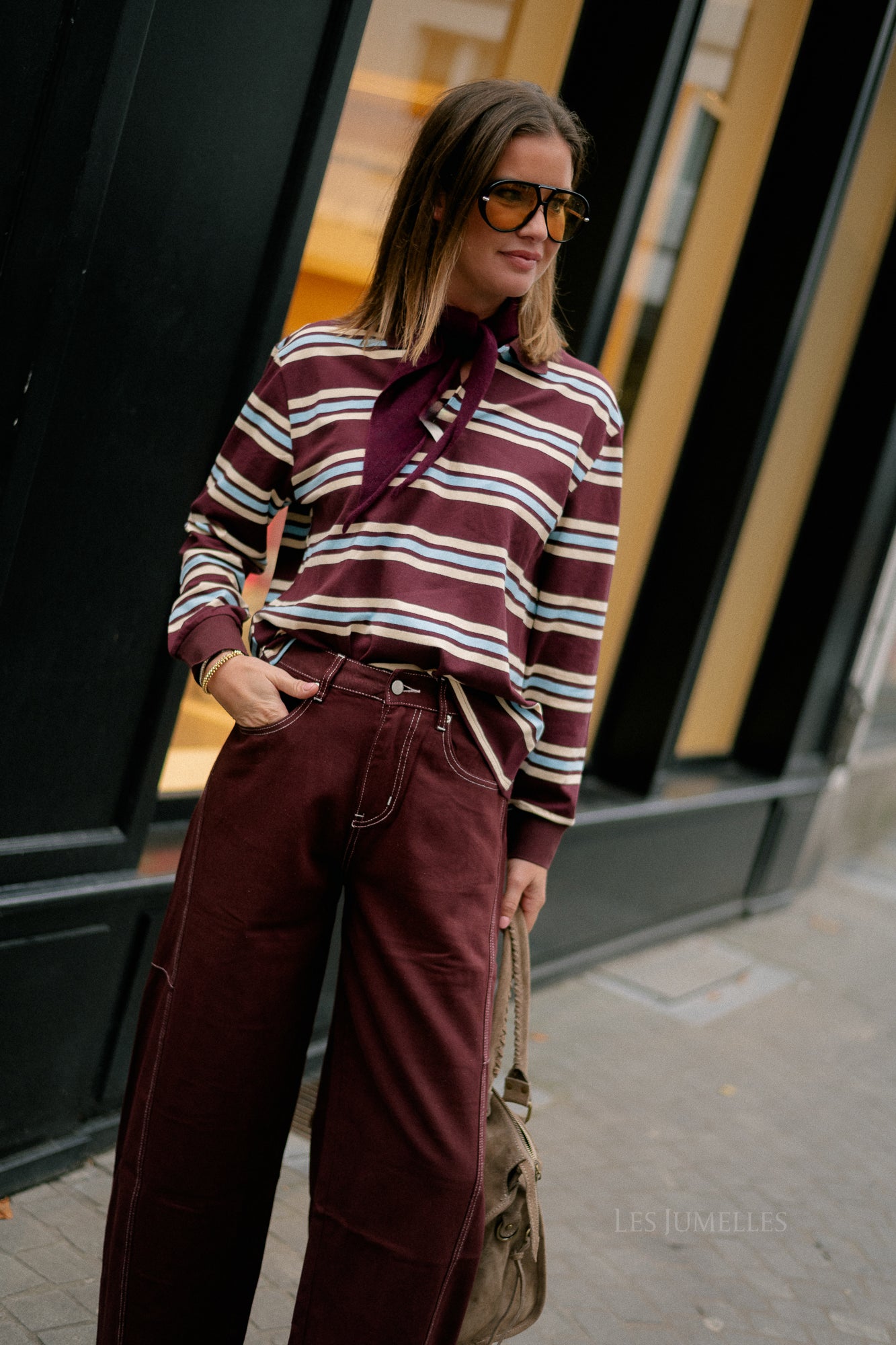 Louna striped polo sweatshirt burgundy