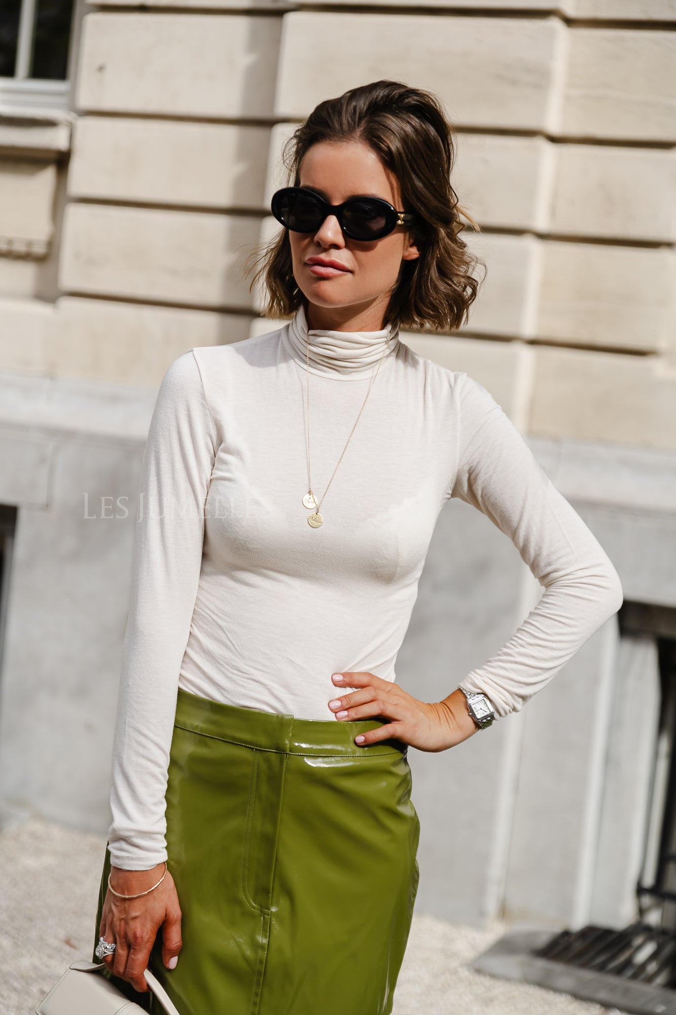 Emilia roll neck fitted top light beige