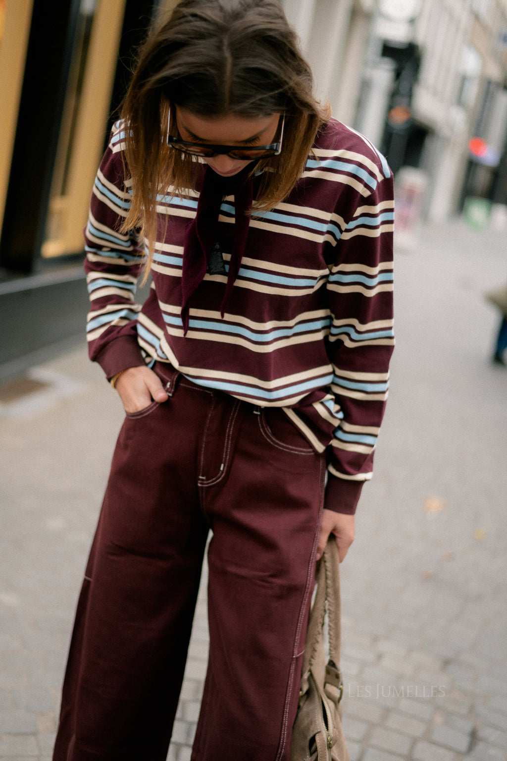 Louna striped polo sweatshirt burgundy