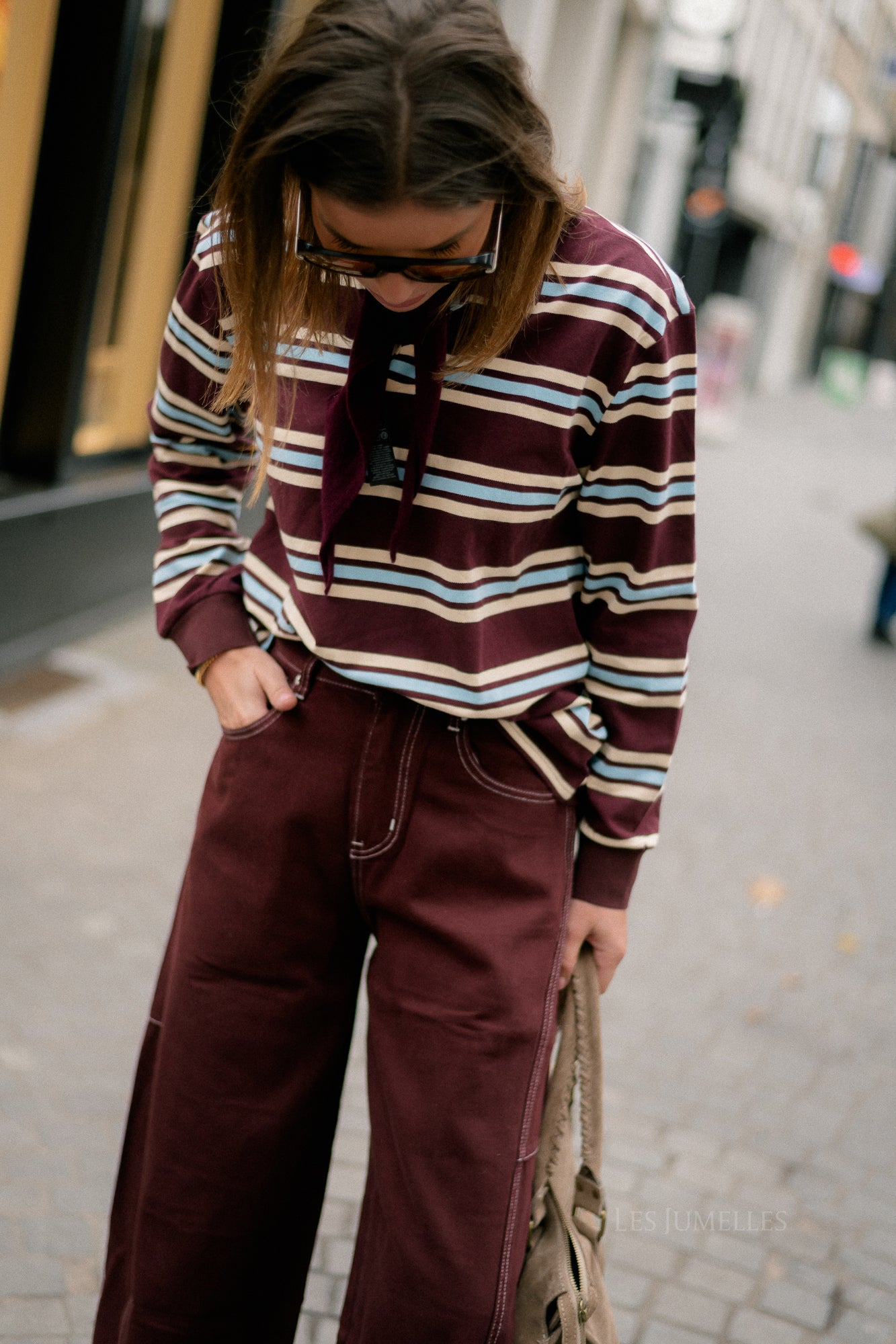 Louna striped polo sweatshirt burgundy