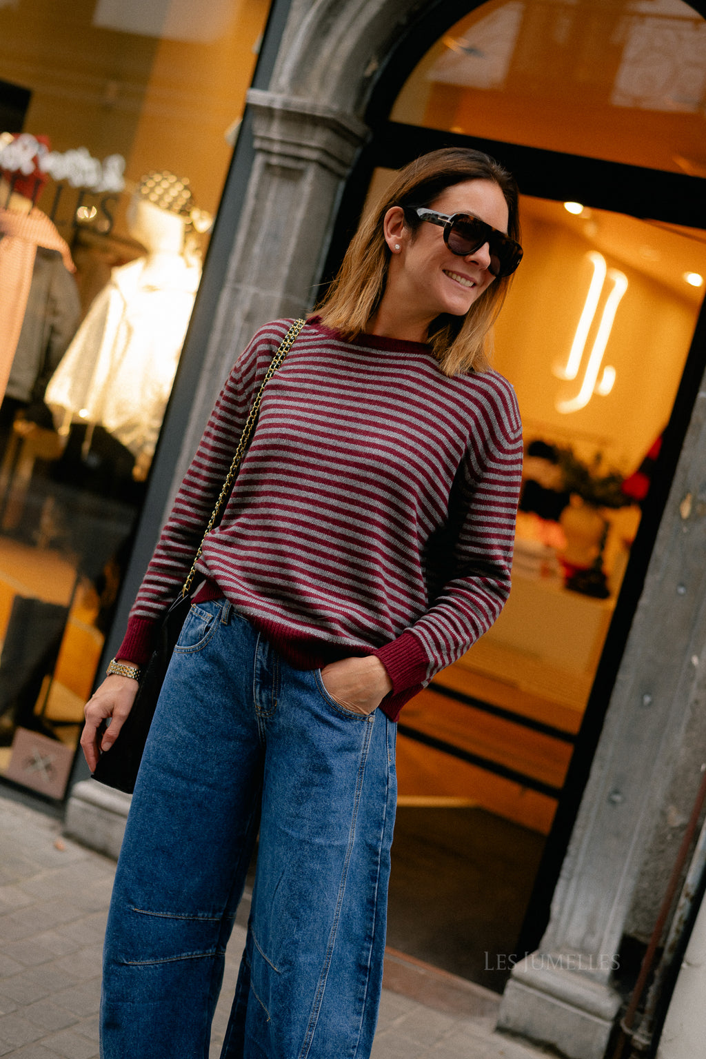 Florence striped jumper grey/burgundy