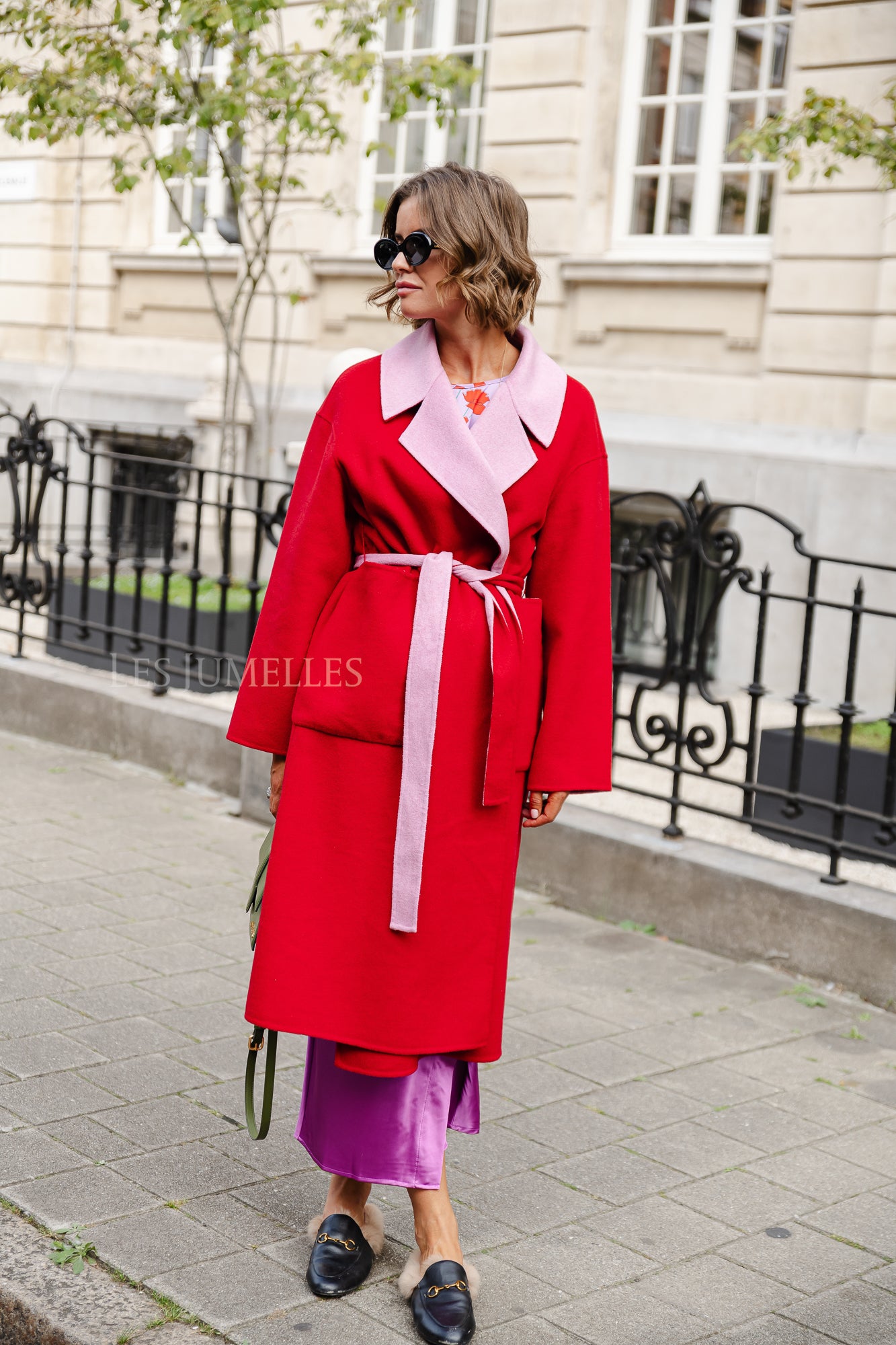 Louise wool coat cherry red viola Les Jumelles