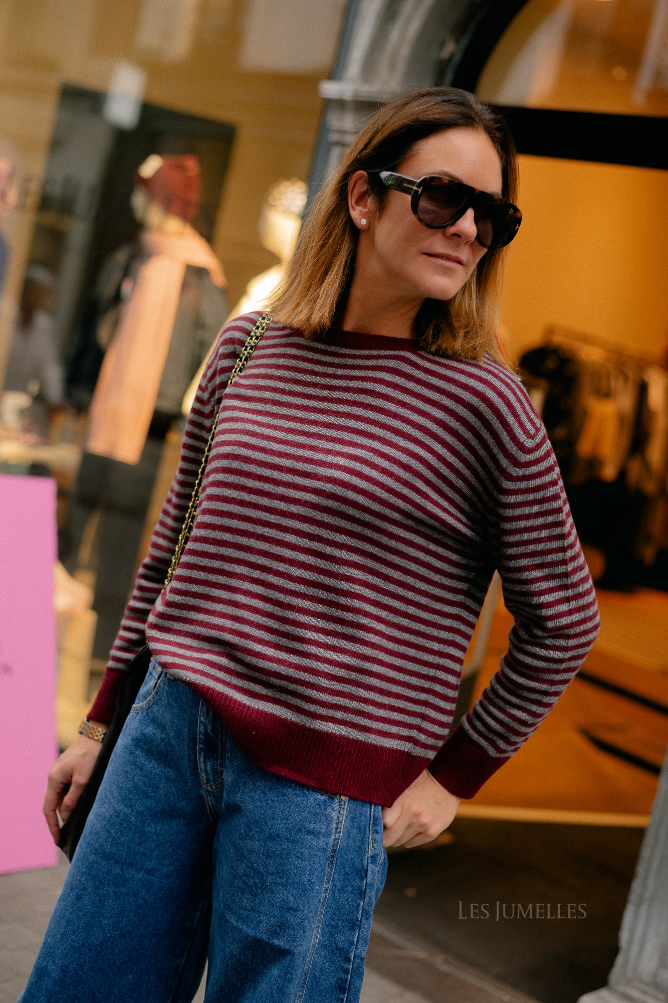 Florence striped jumper grey/burgundy