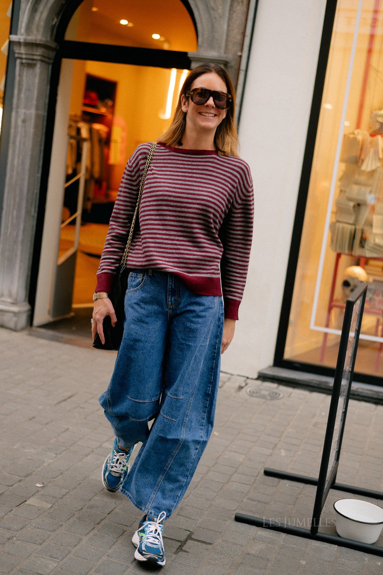 Florence striped jumper grey/burgundy