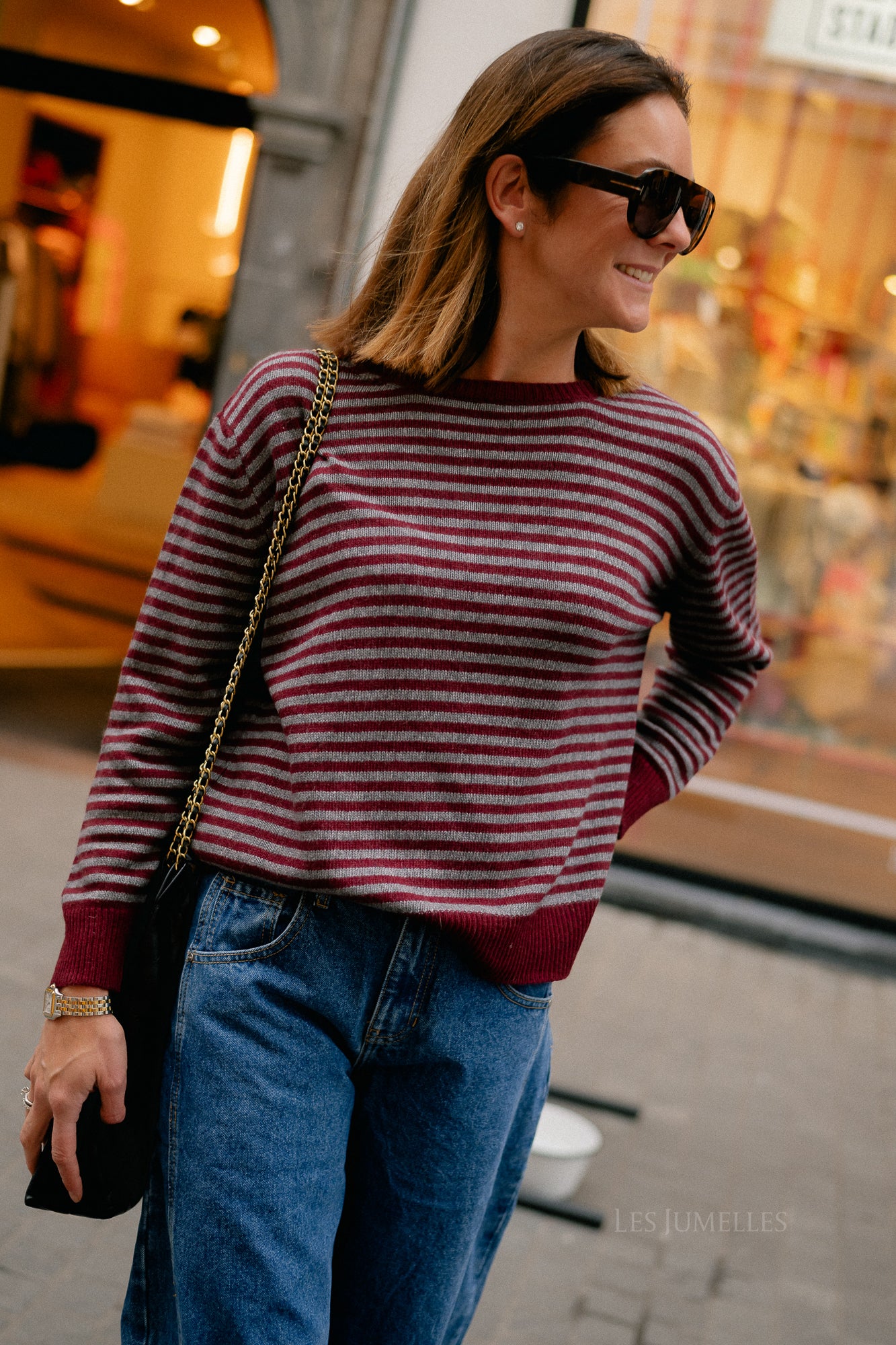 Florence striped jumper grey/burgundy