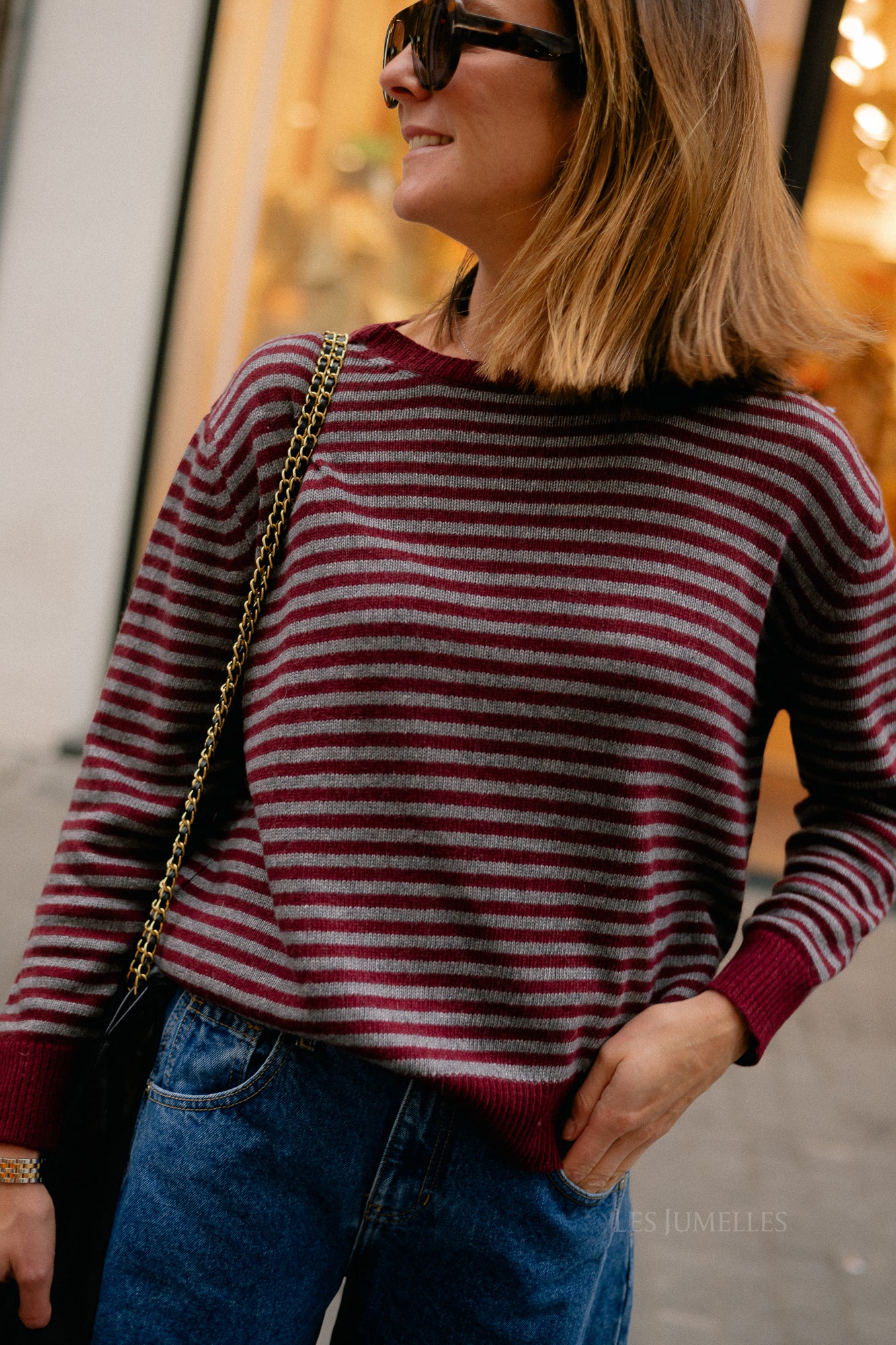 Florence striped jumper grey/burgundy