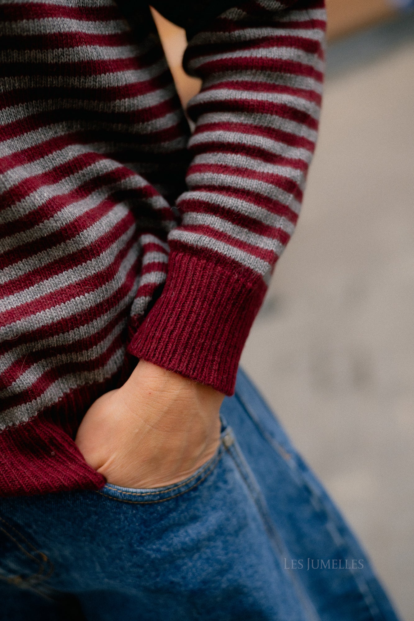 Florence striped jumper grey/burgundy