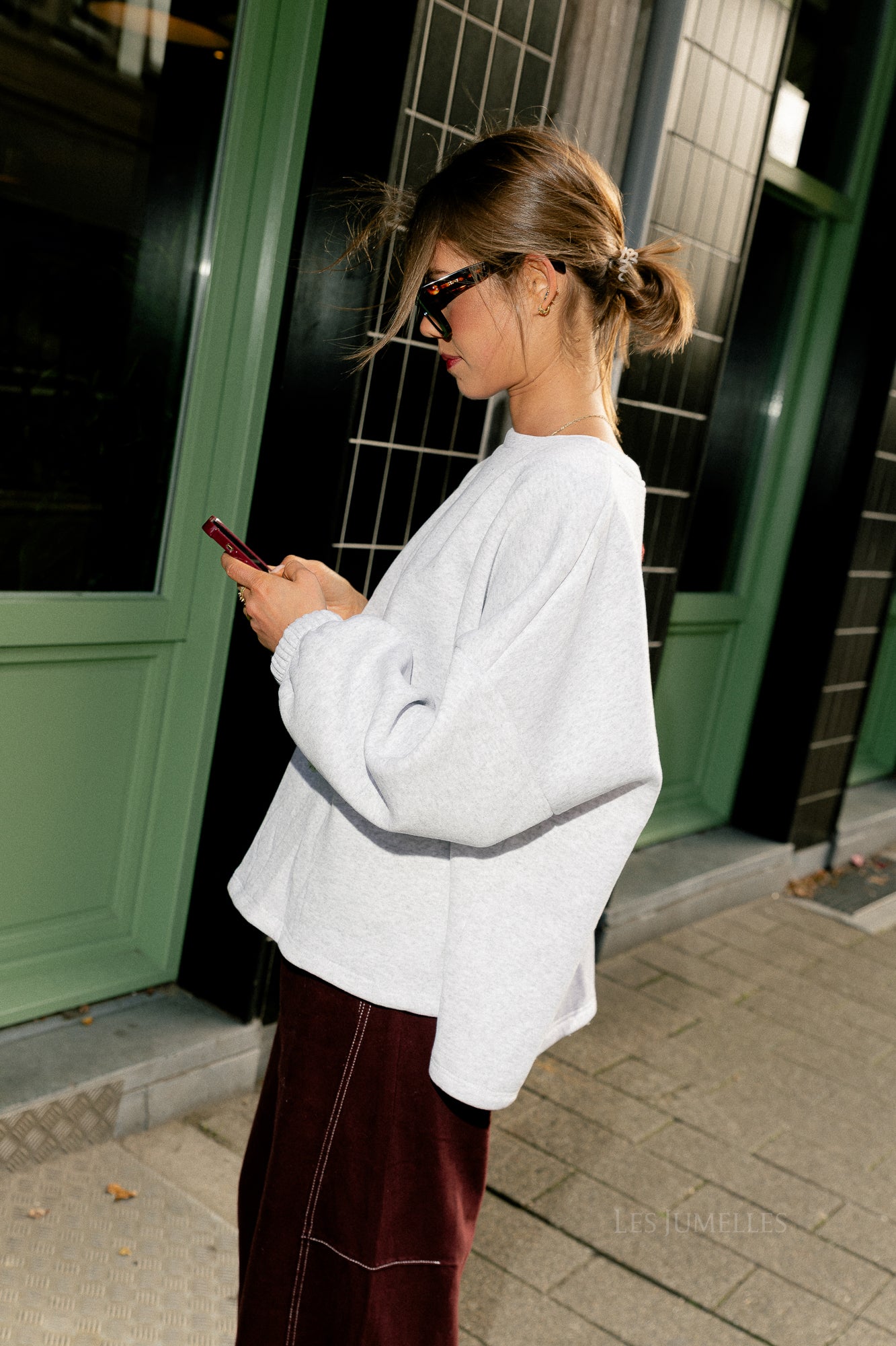 ORIGINAL 'Chérie' Pullover Grau Melange/Burgunder