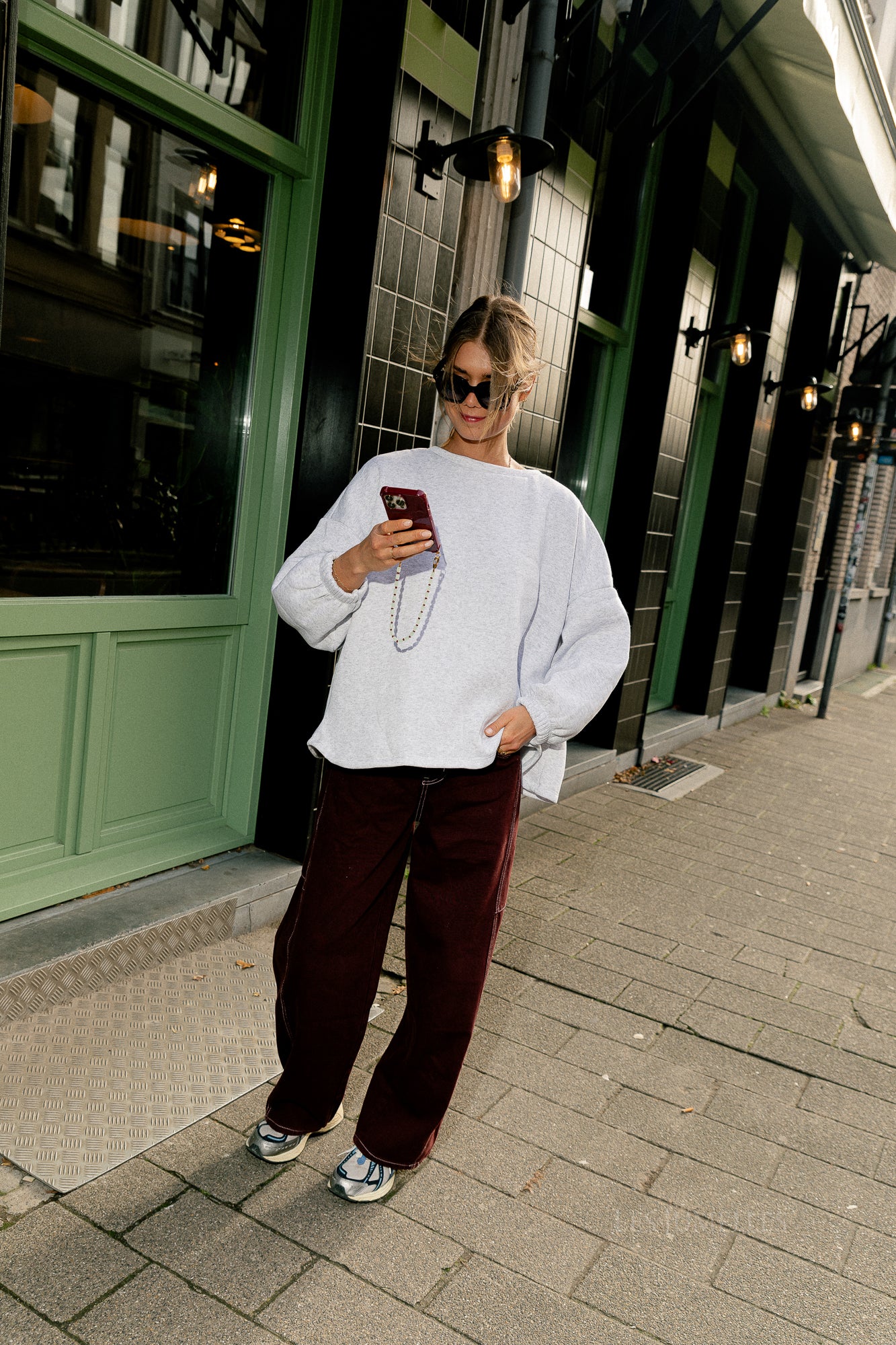 ORIGINAL 'Chérie' Pullover Grau Melange/Burgunder