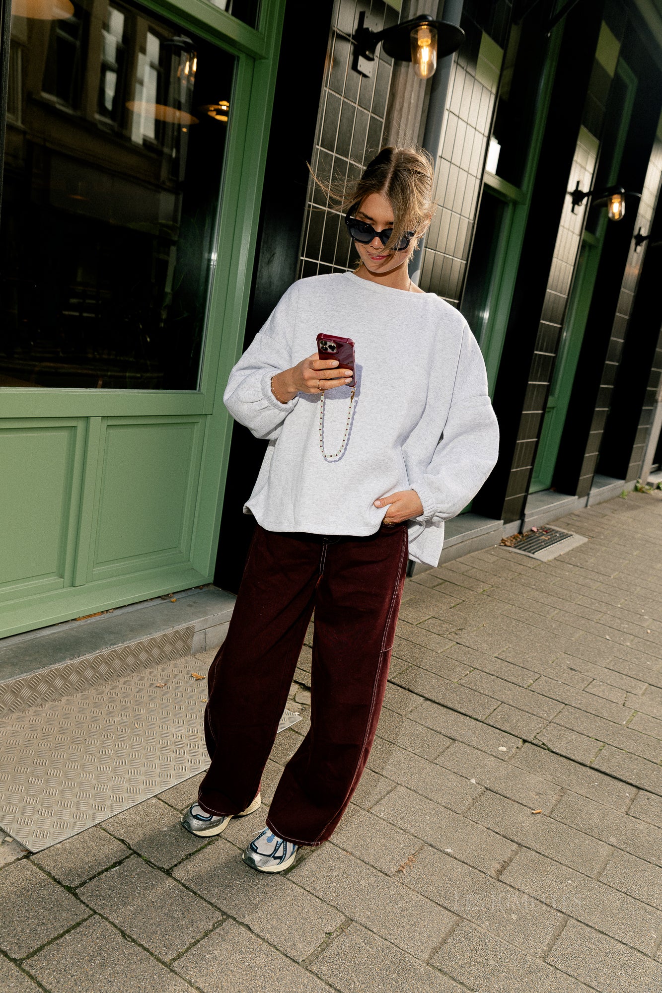 ORIGINAL 'Chérie' Pullover Grau Melange/Burgunder