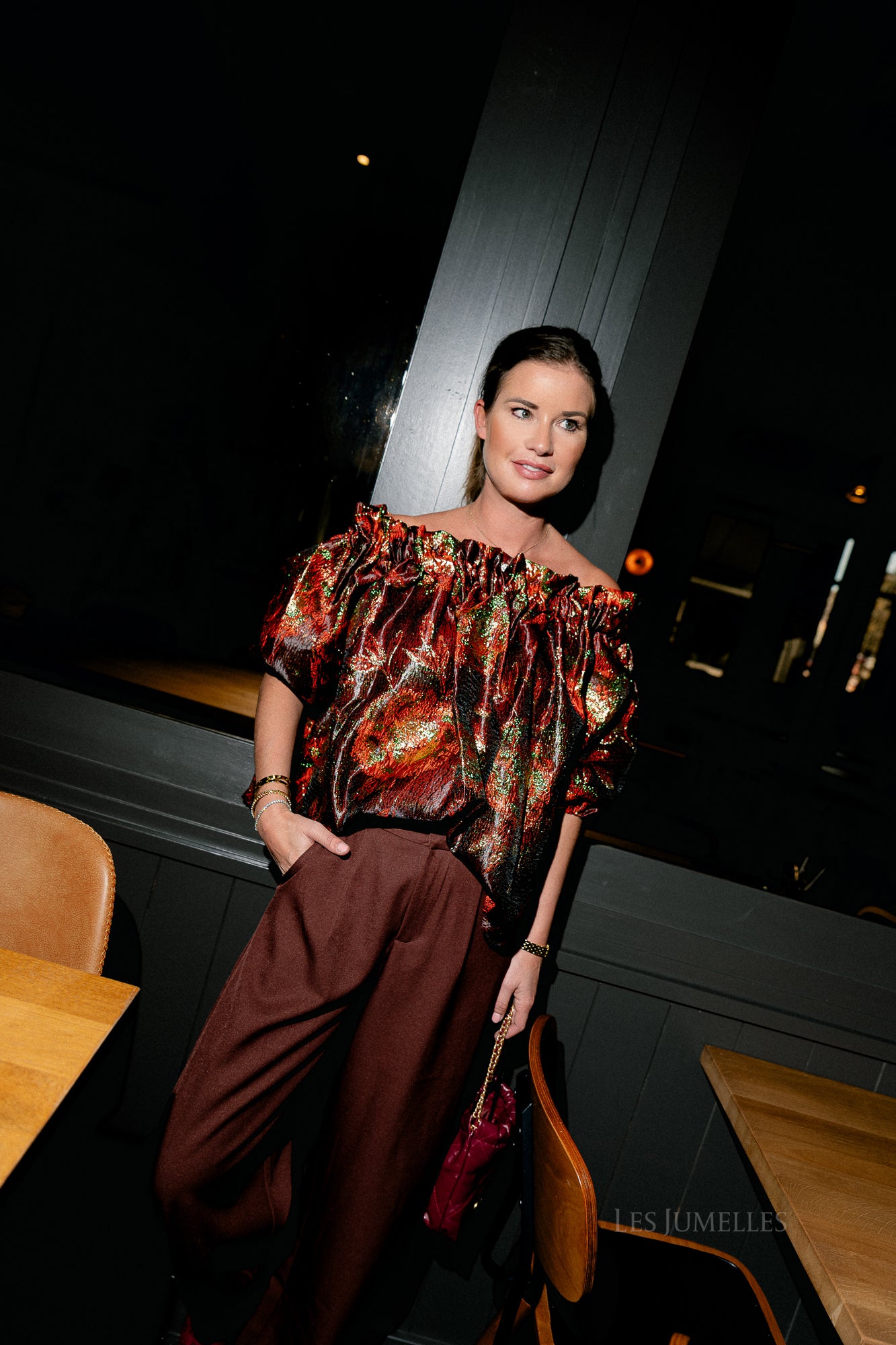 Blanche jacquard blouse flowers brown