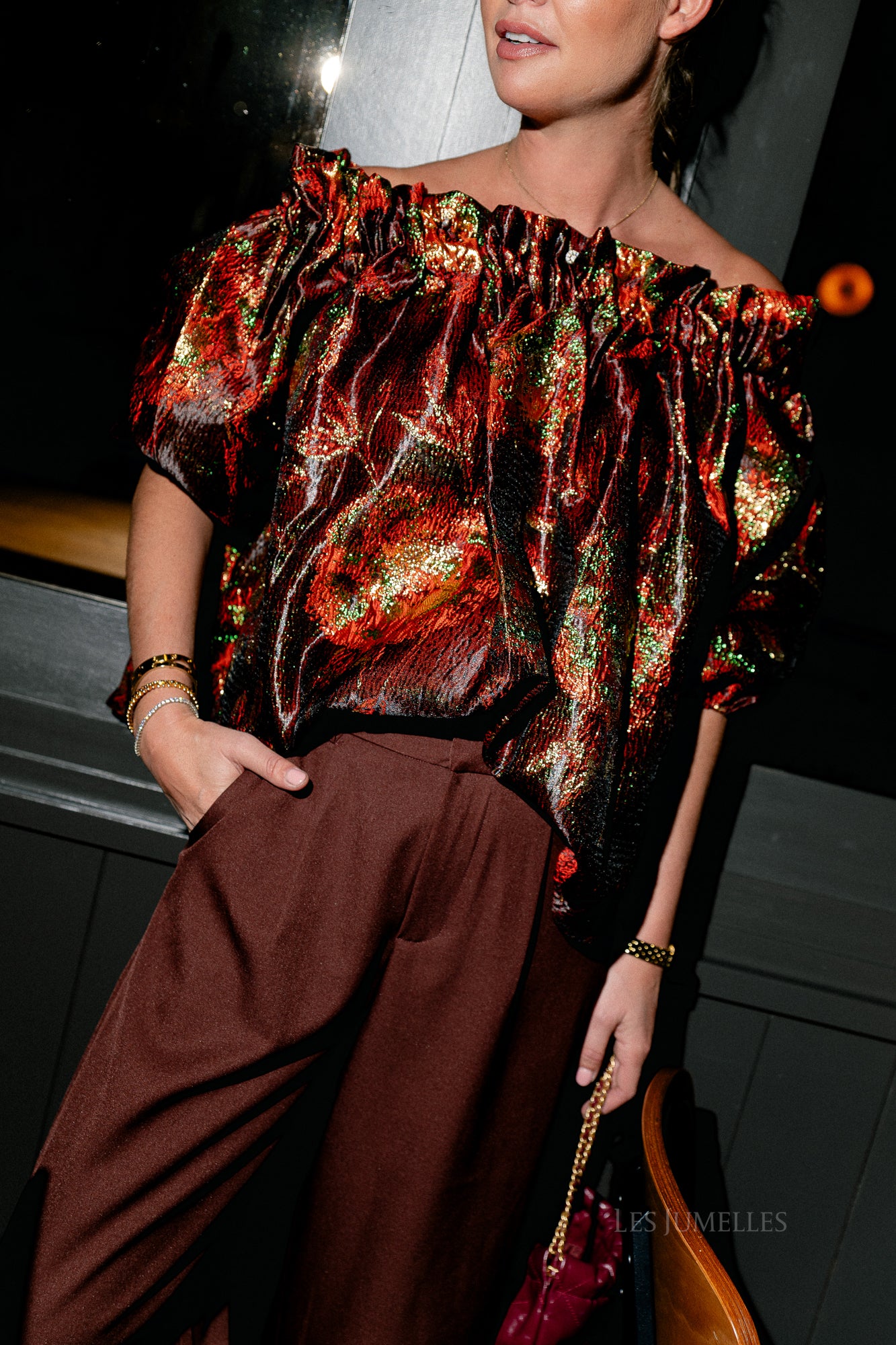 Blanche jacquard blouse flowers brown