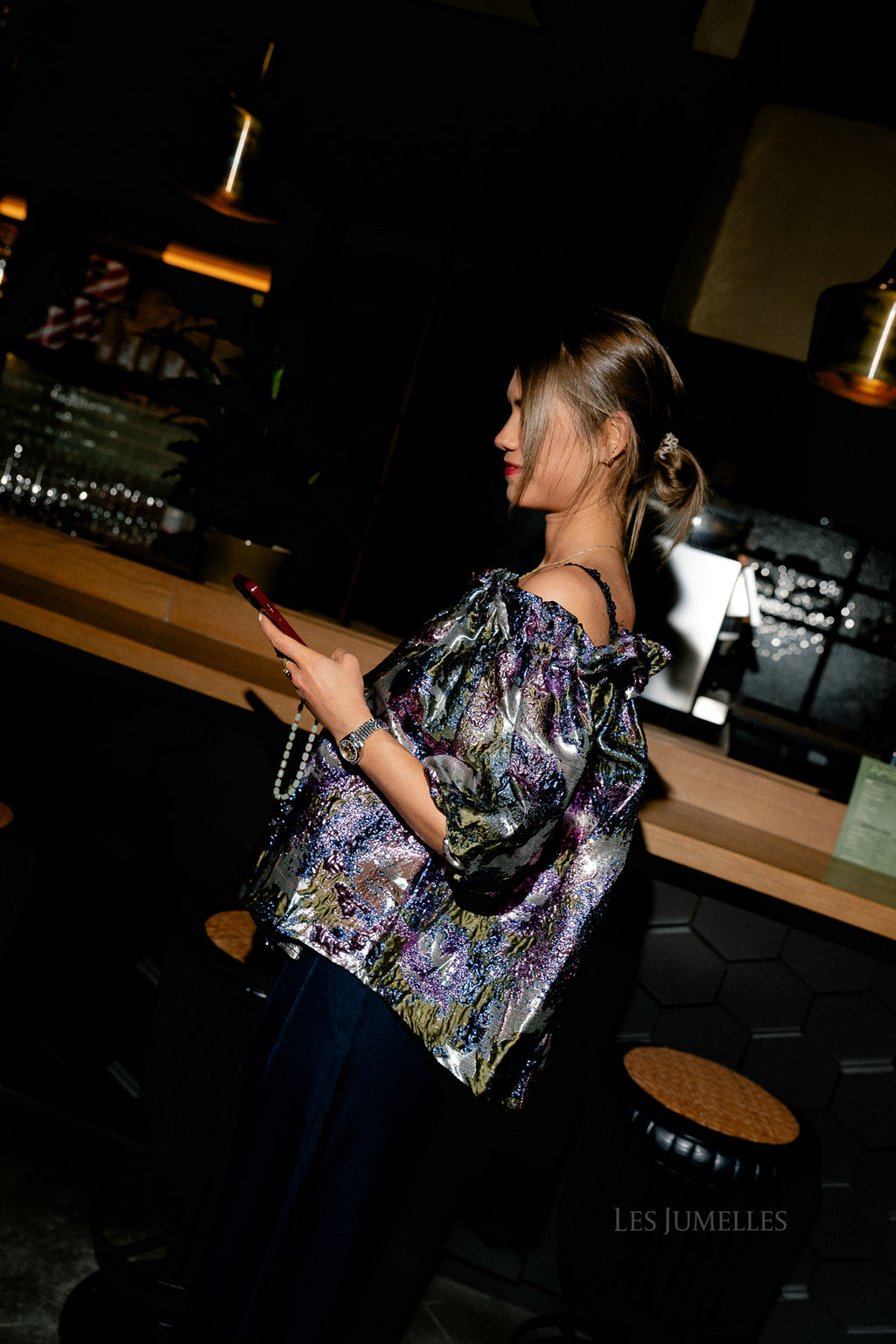 Blanche jacquard blouse flowers pink