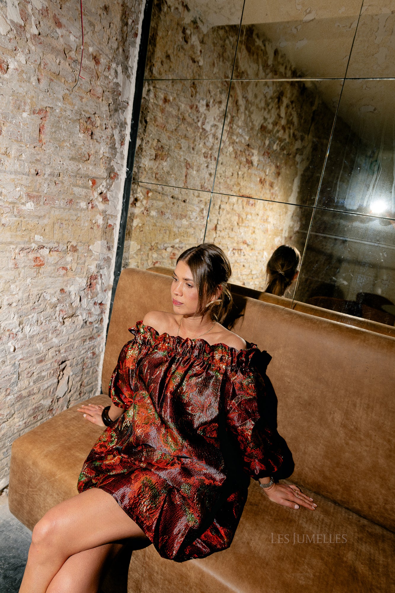 Blanche jacquard dress flowers brown