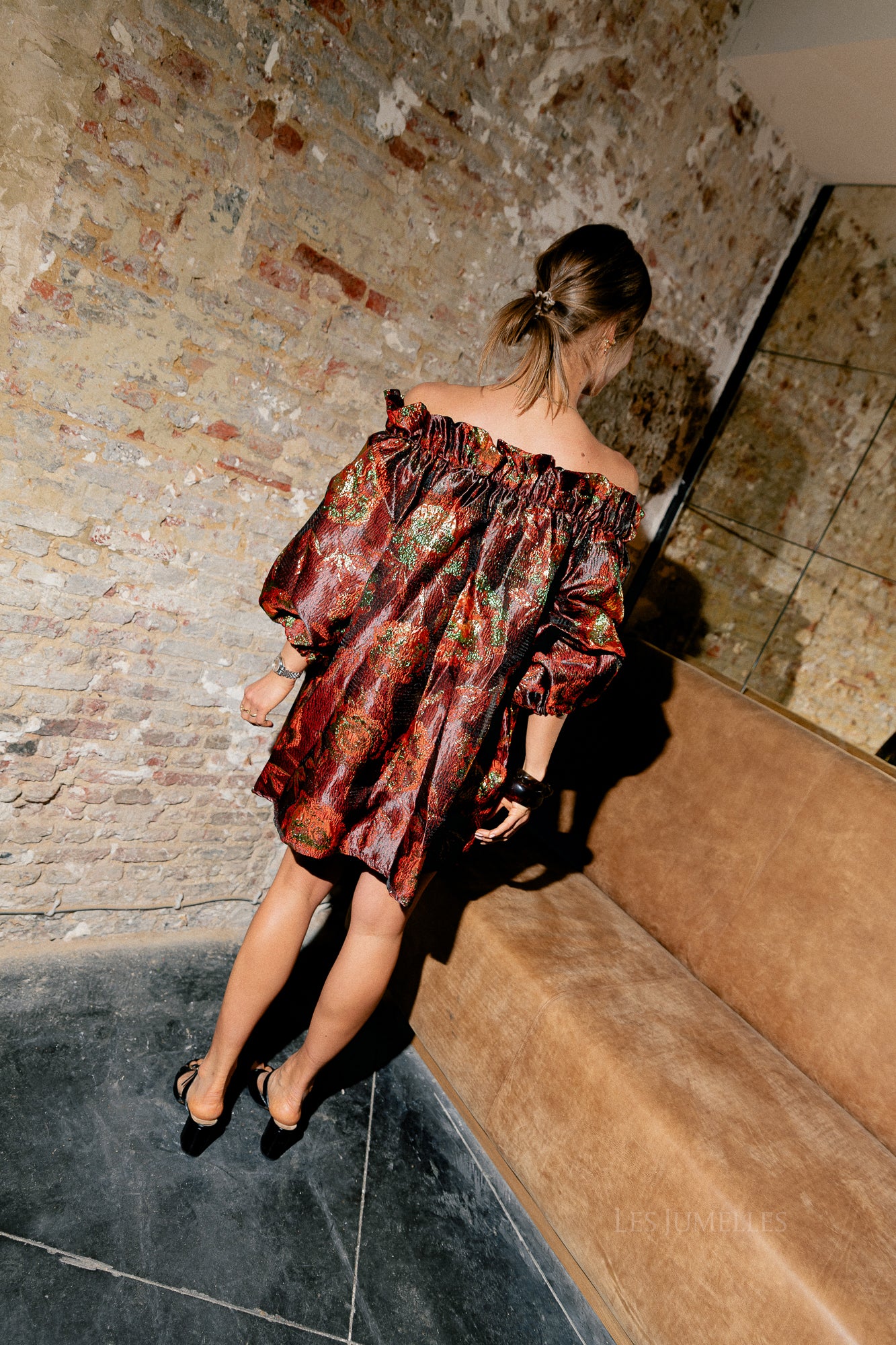 Blanche jacquard dress flowers brown