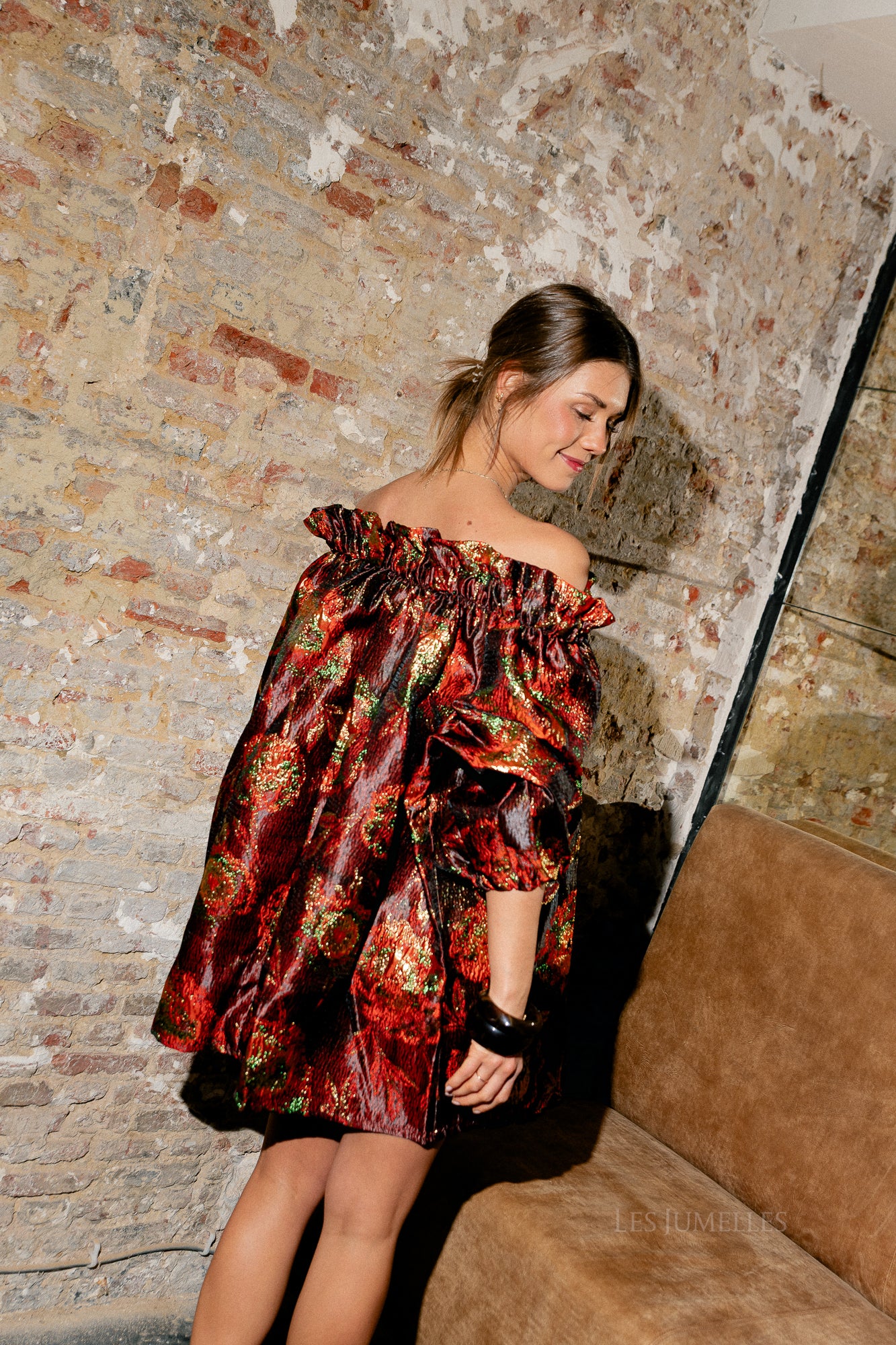 Blanche jacquard dress flowers brown