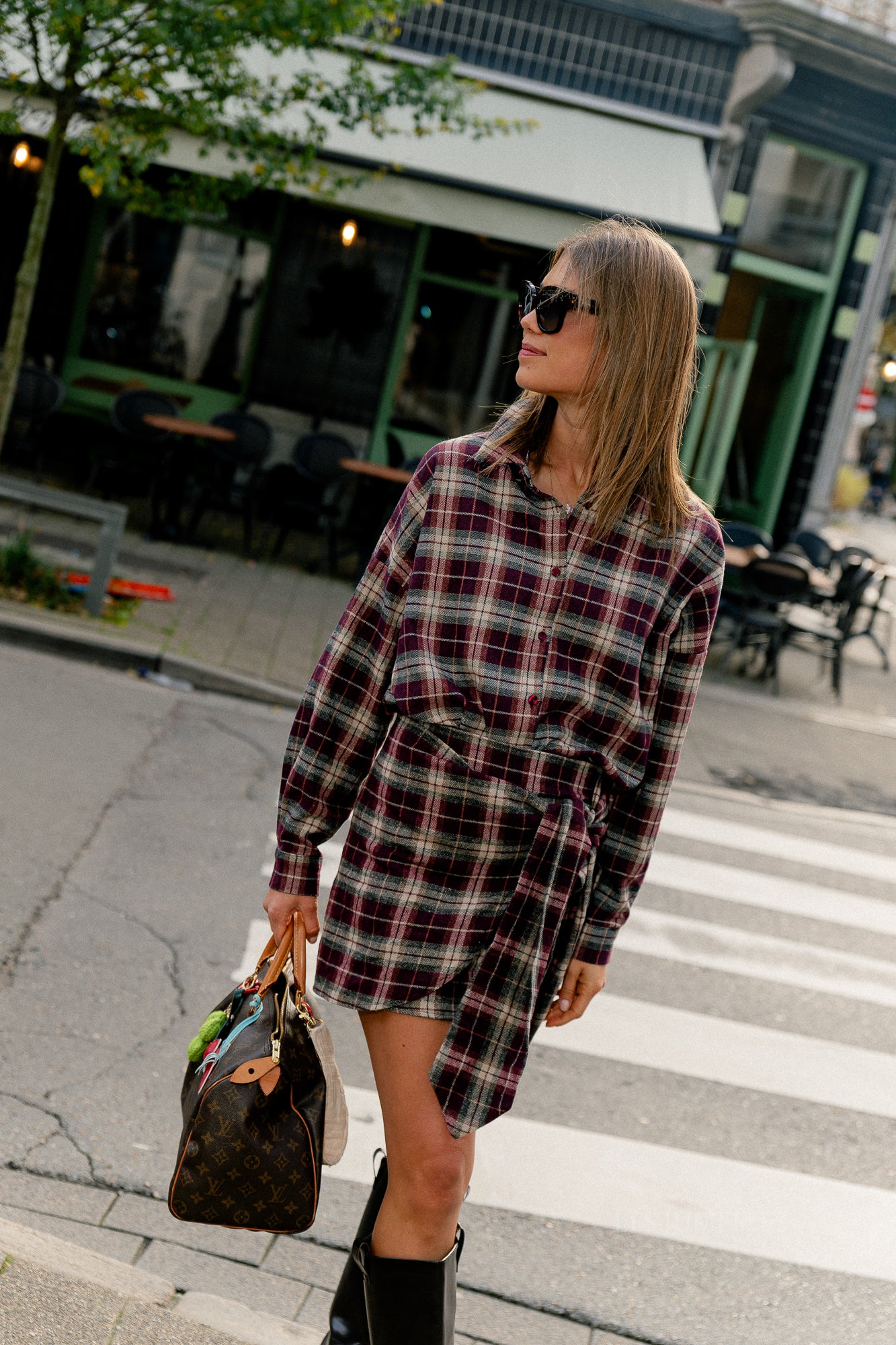 Jupe portefeuille à carreaux bordeaux Charlie