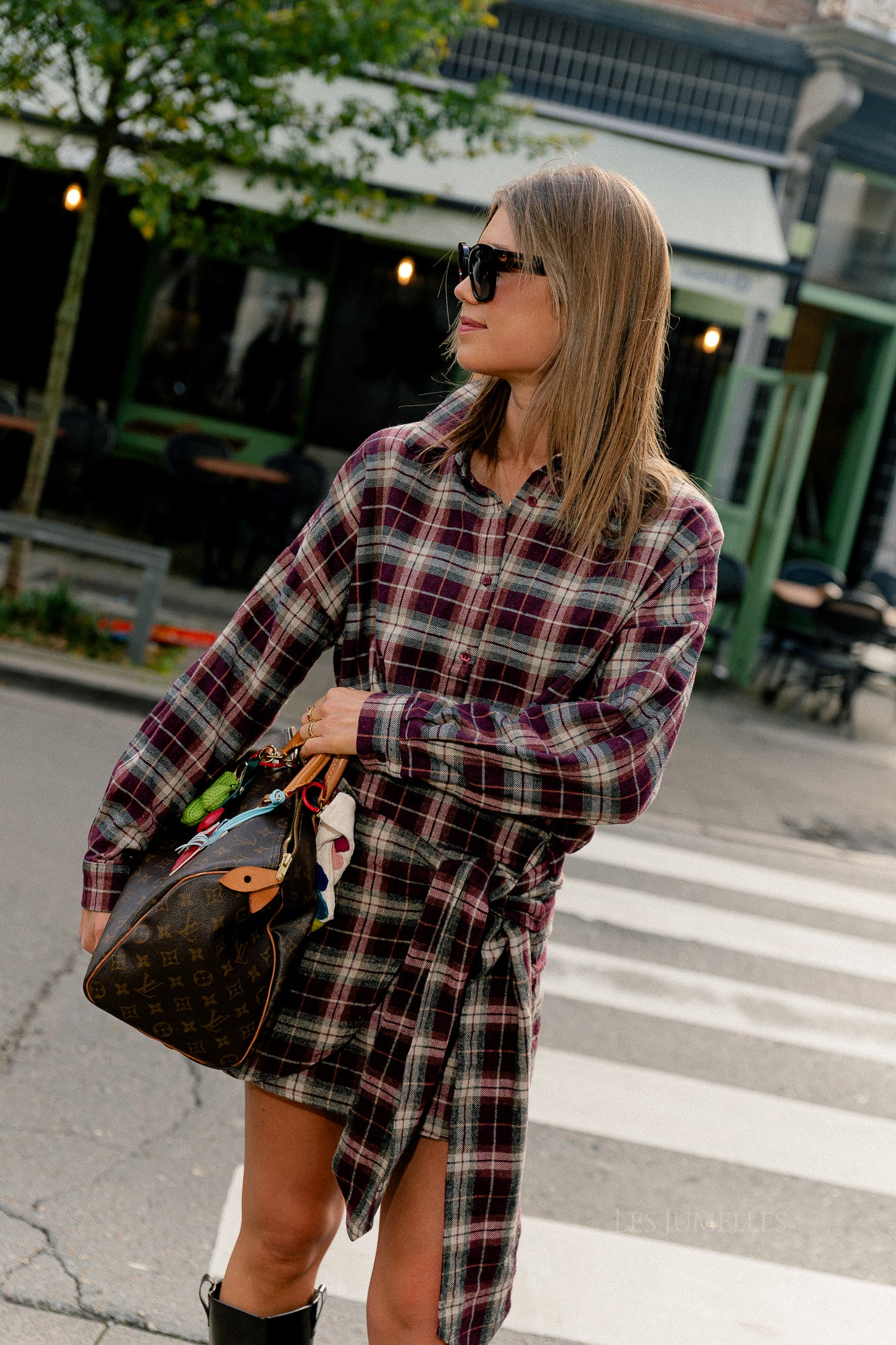 Jupe portefeuille à carreaux bordeaux Charlie