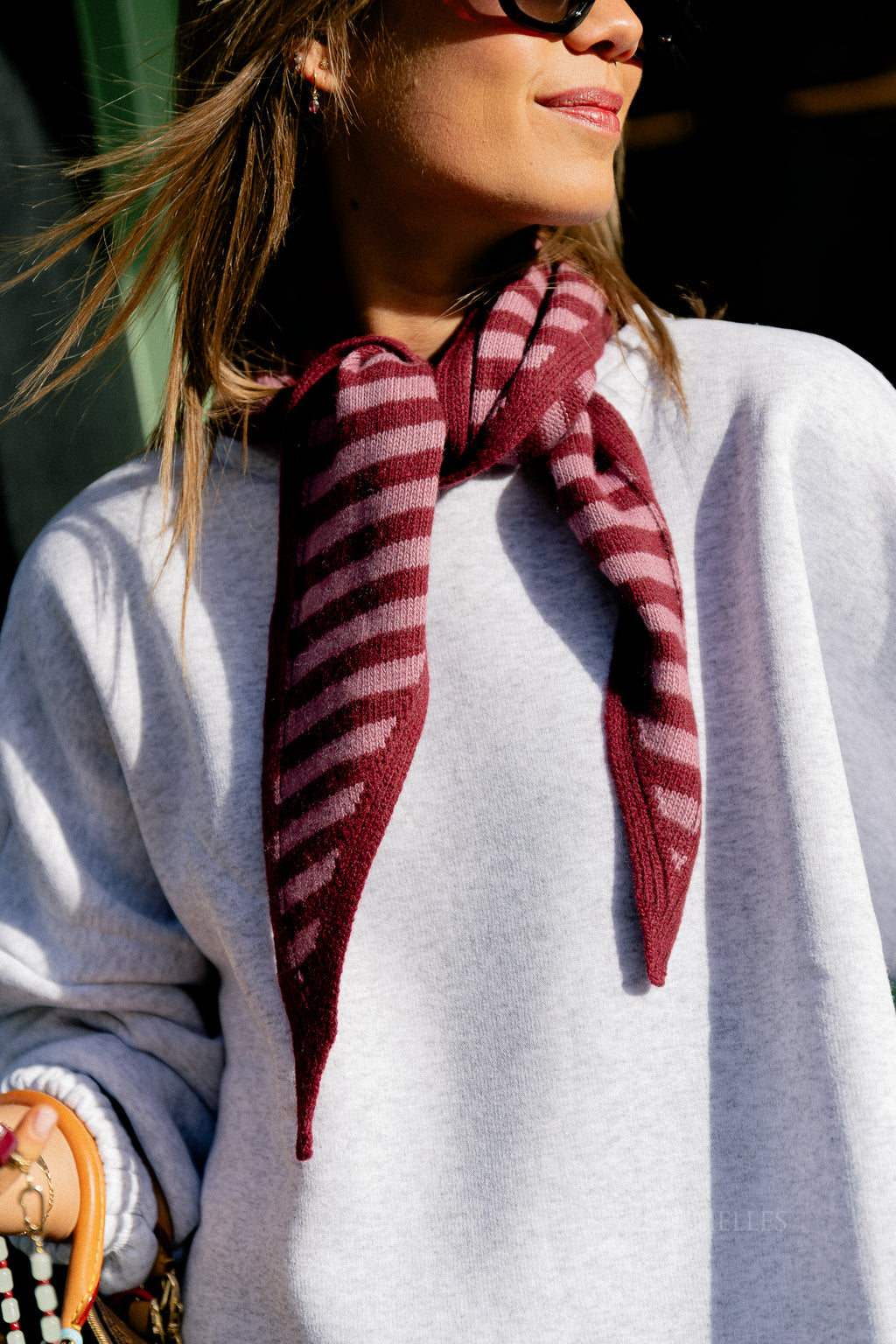 Écharpe rayée Lisa framboise/rose ancienne