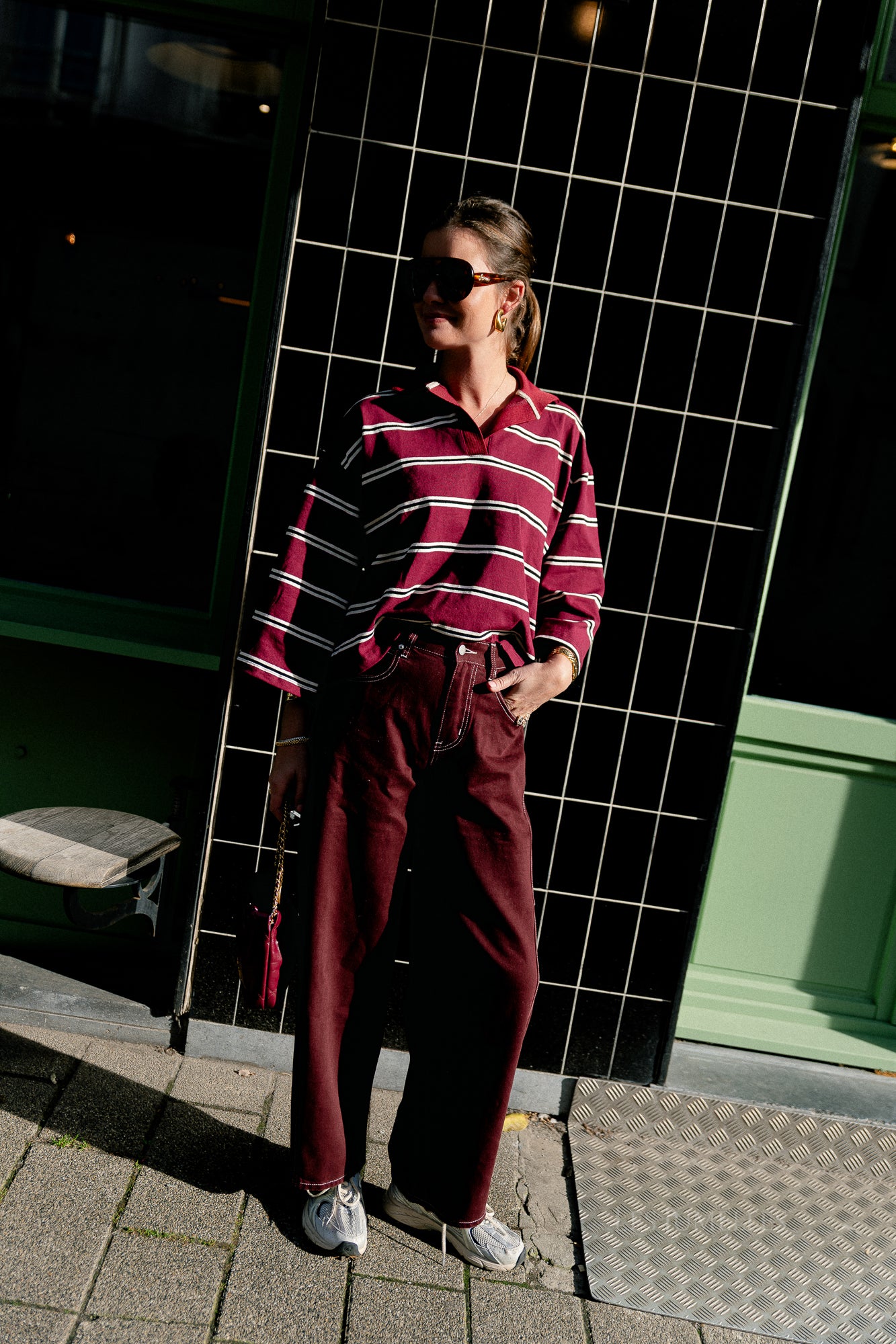 Evelyn Gestreiftes Poloshirt Burgundy