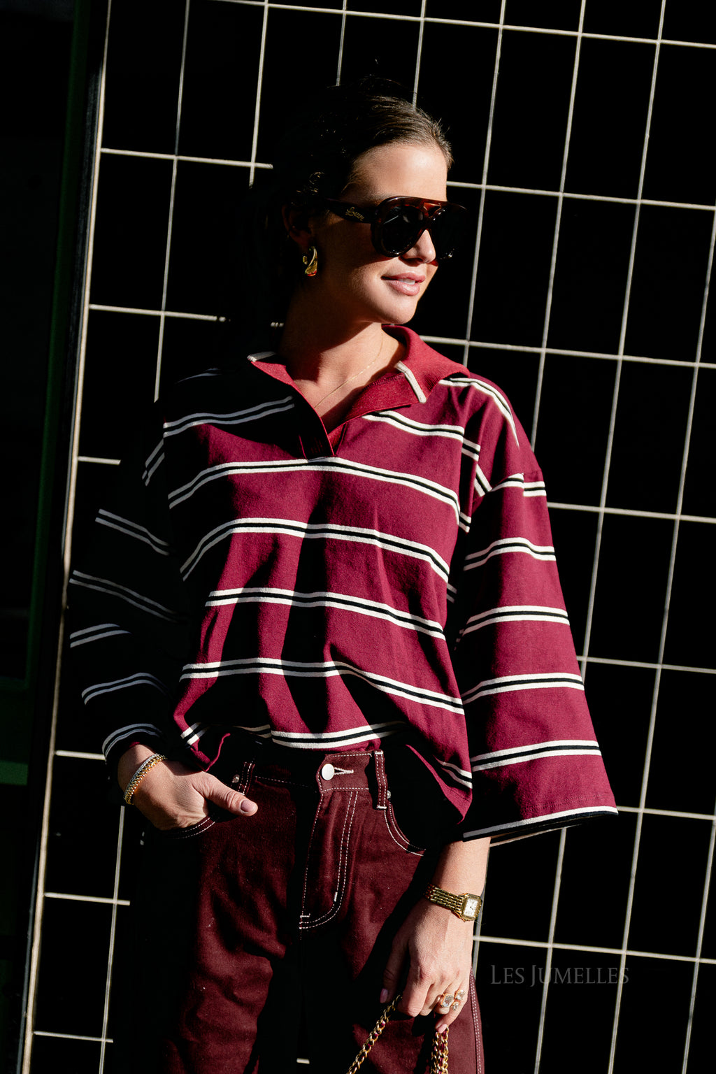 Evelyn Gestreiftes Poloshirt Burgundy