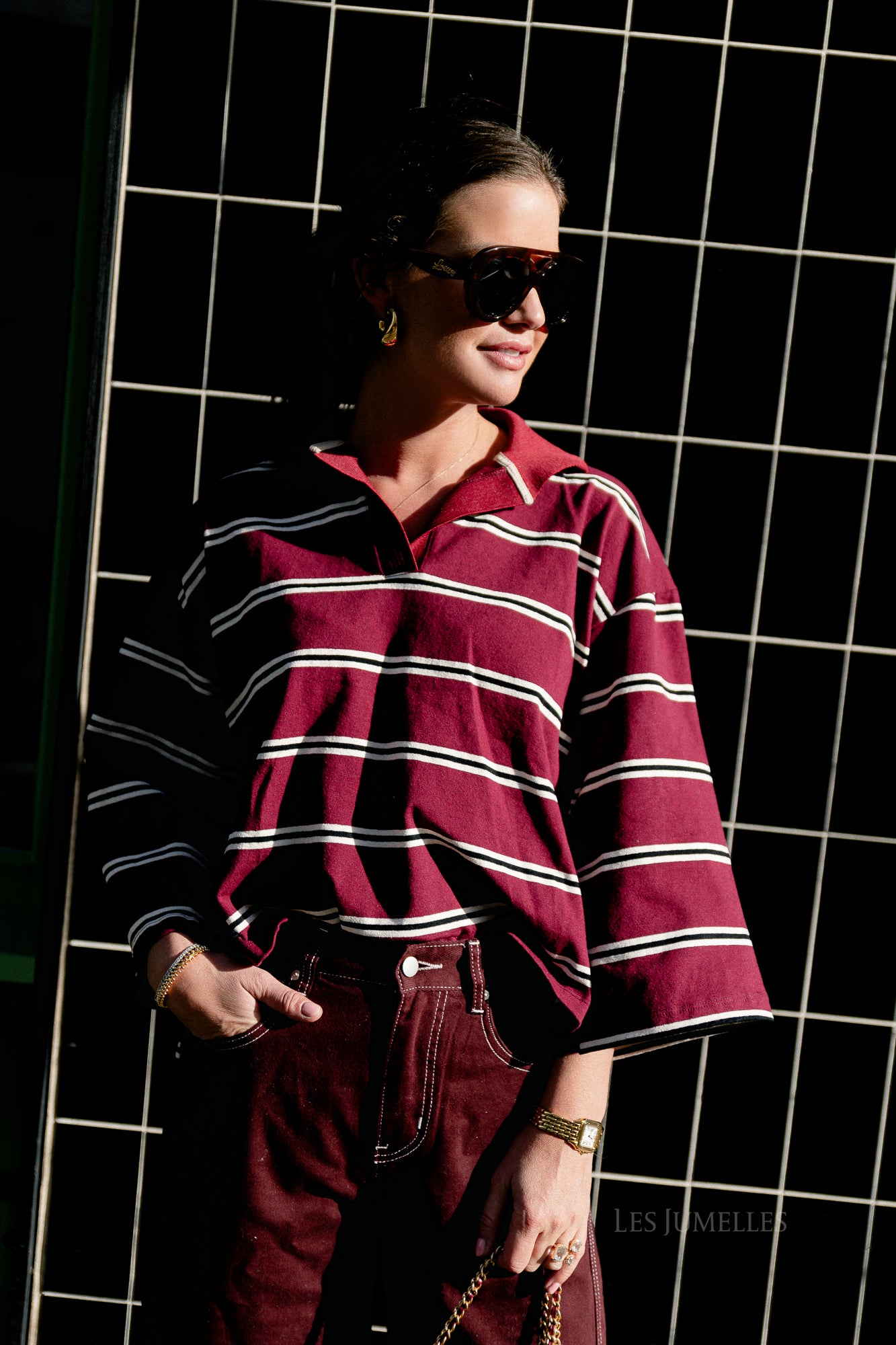 Evelyn Gestreiftes Poloshirt Burgundy