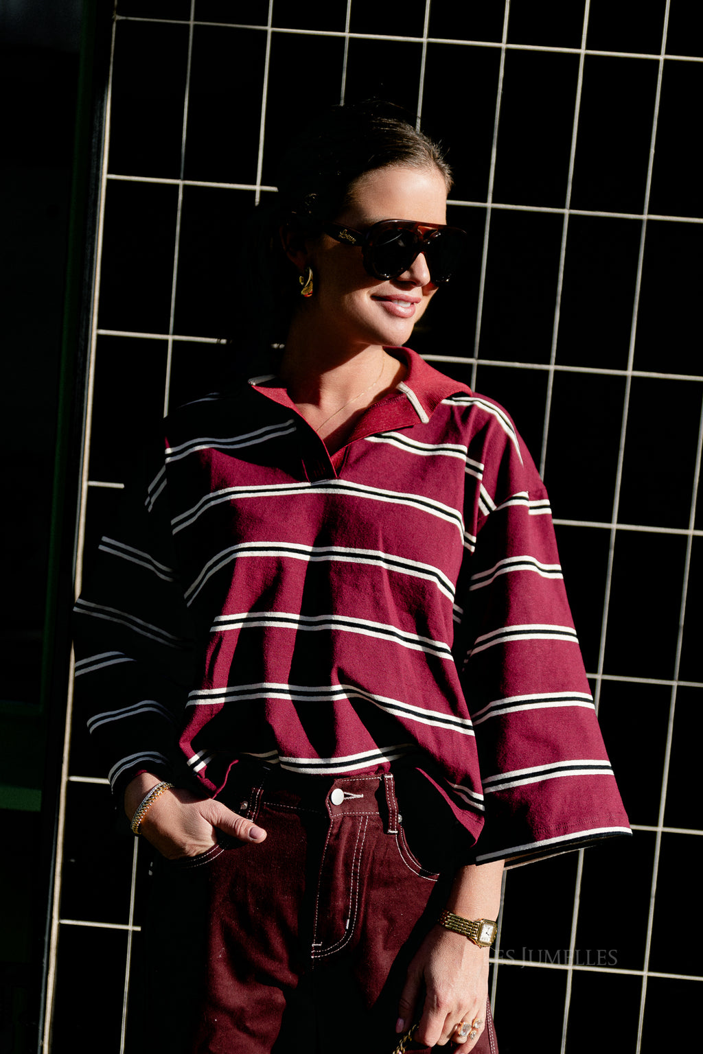 Evelyn Gestreiftes Poloshirt Burgundy