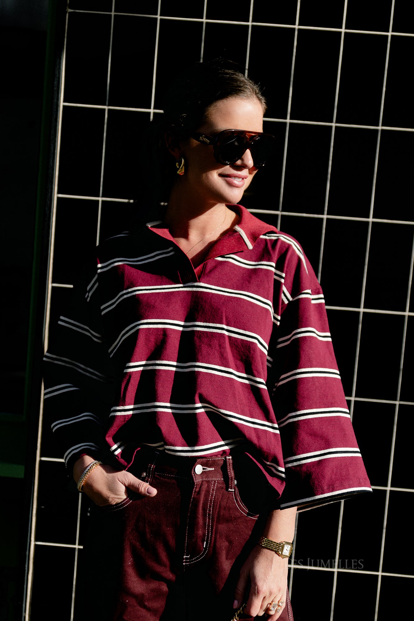 Evelyn Gestreiftes Poloshirt Burgundy