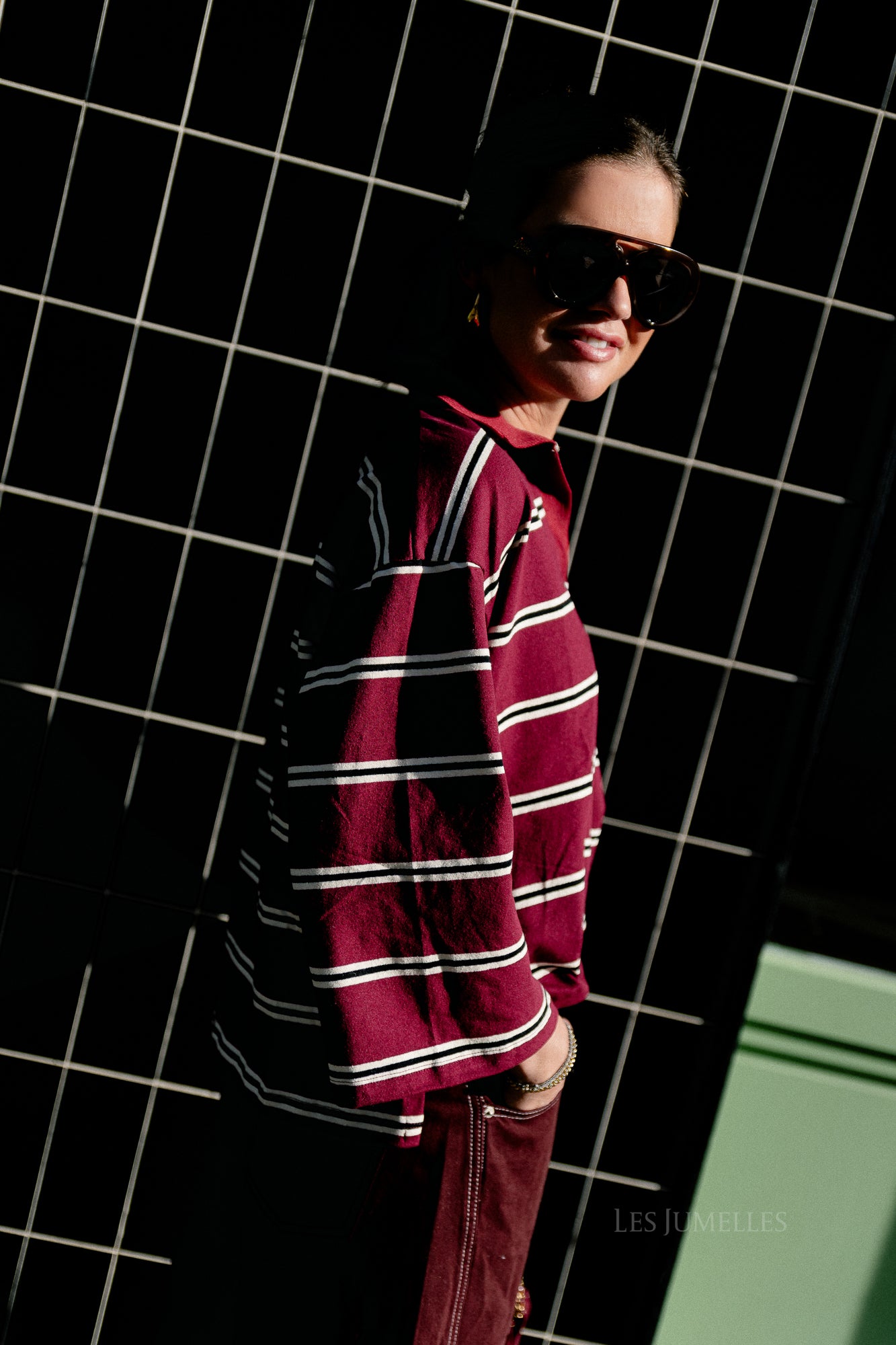 Evelyn Gestreiftes Poloshirt Burgundy