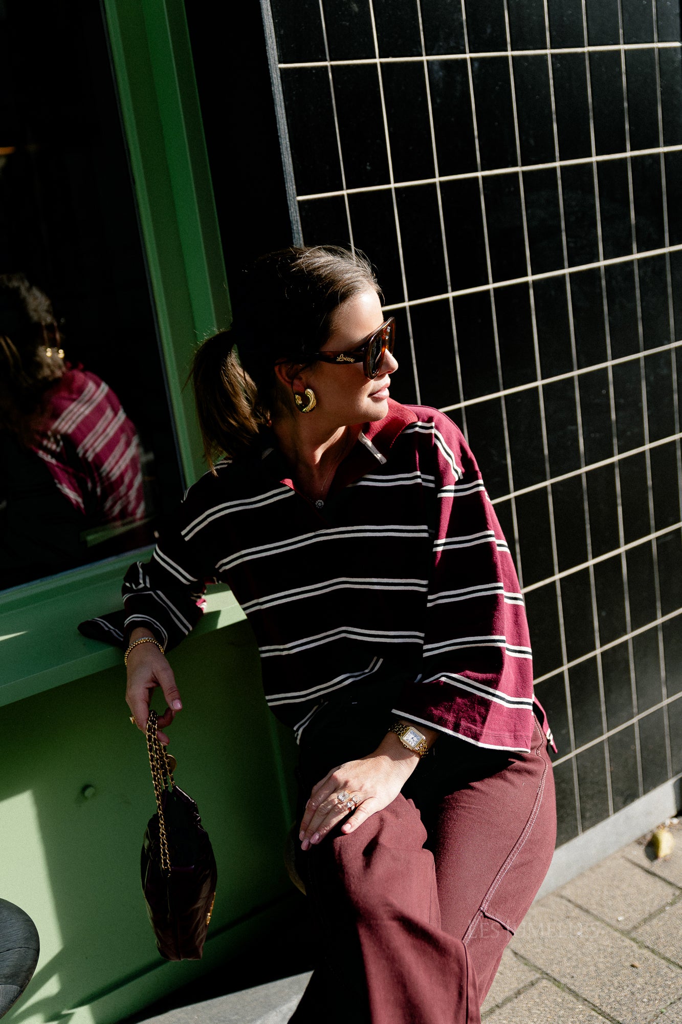 Evelyn Gestreiftes Poloshirt Burgundy