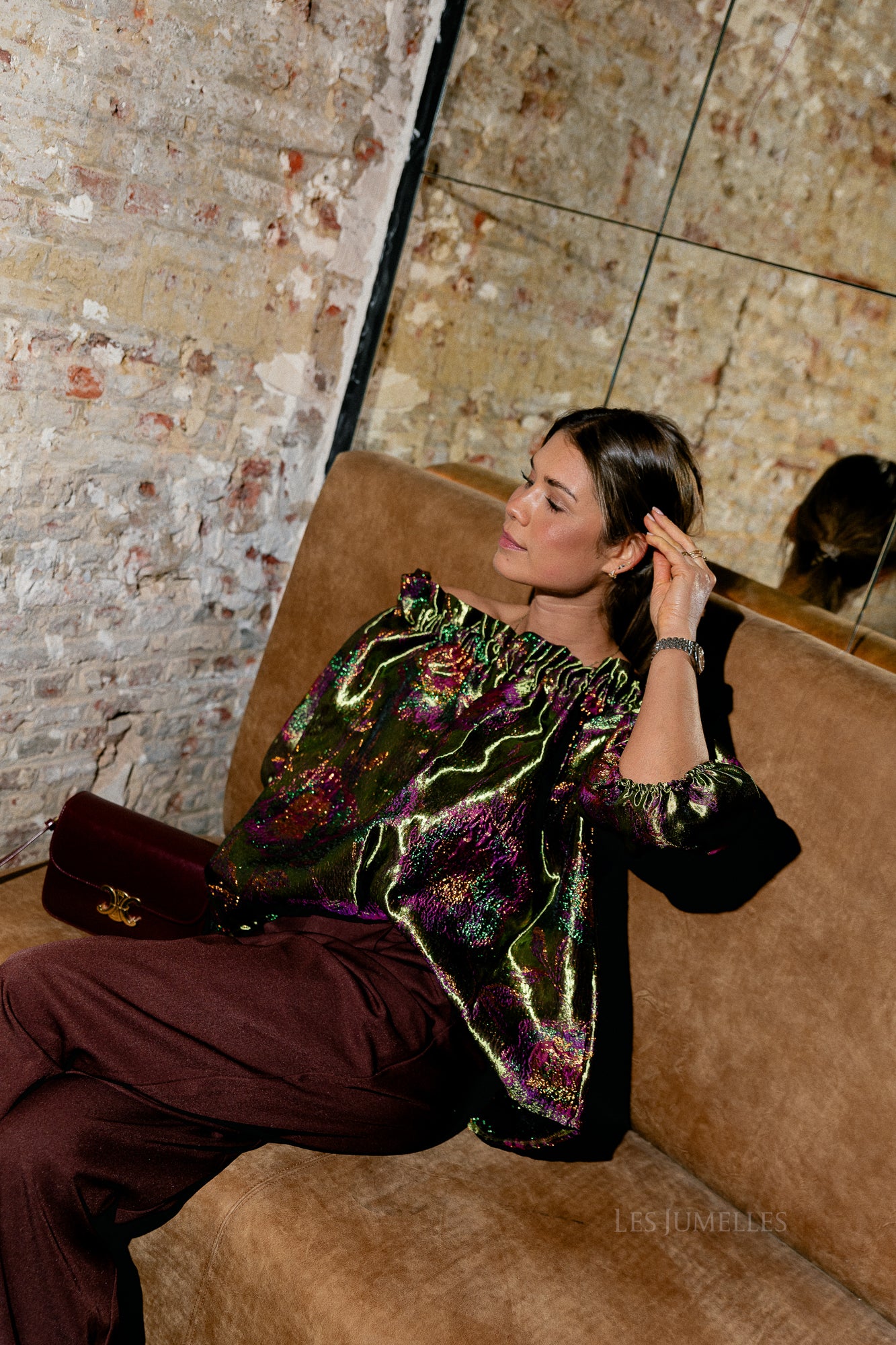 Blanche jacquard blouse flowers