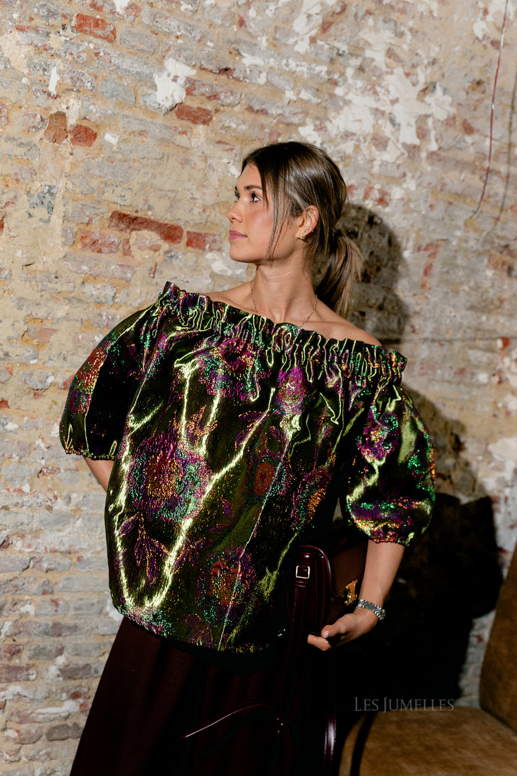 Blanche jacquard blouse flowers