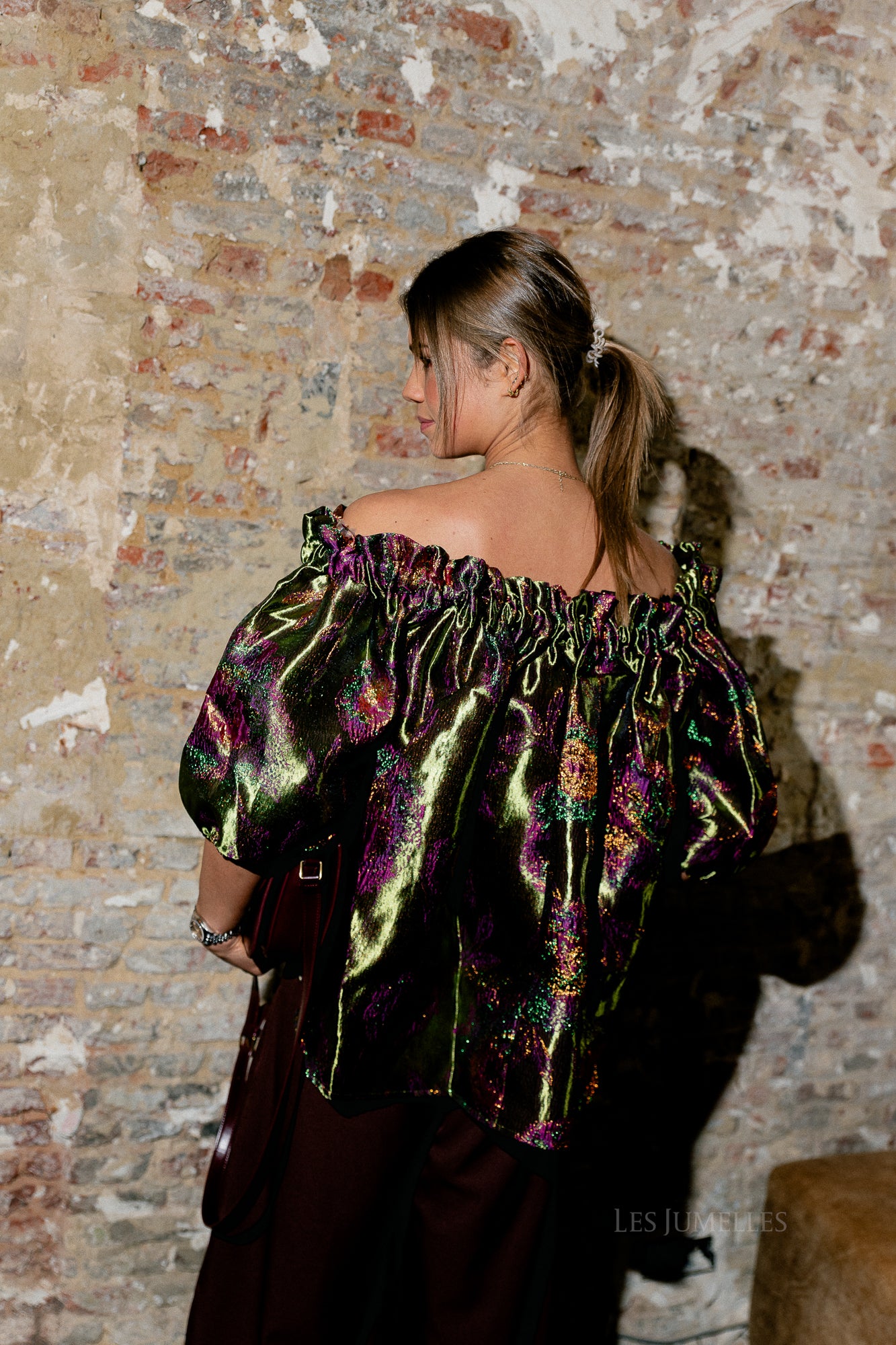 Blanche jacquard blouse flowers