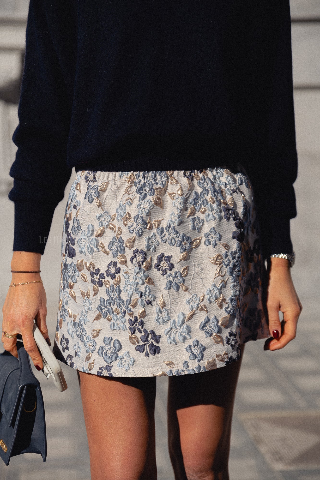 Jamie jacquard skirt blue flowers