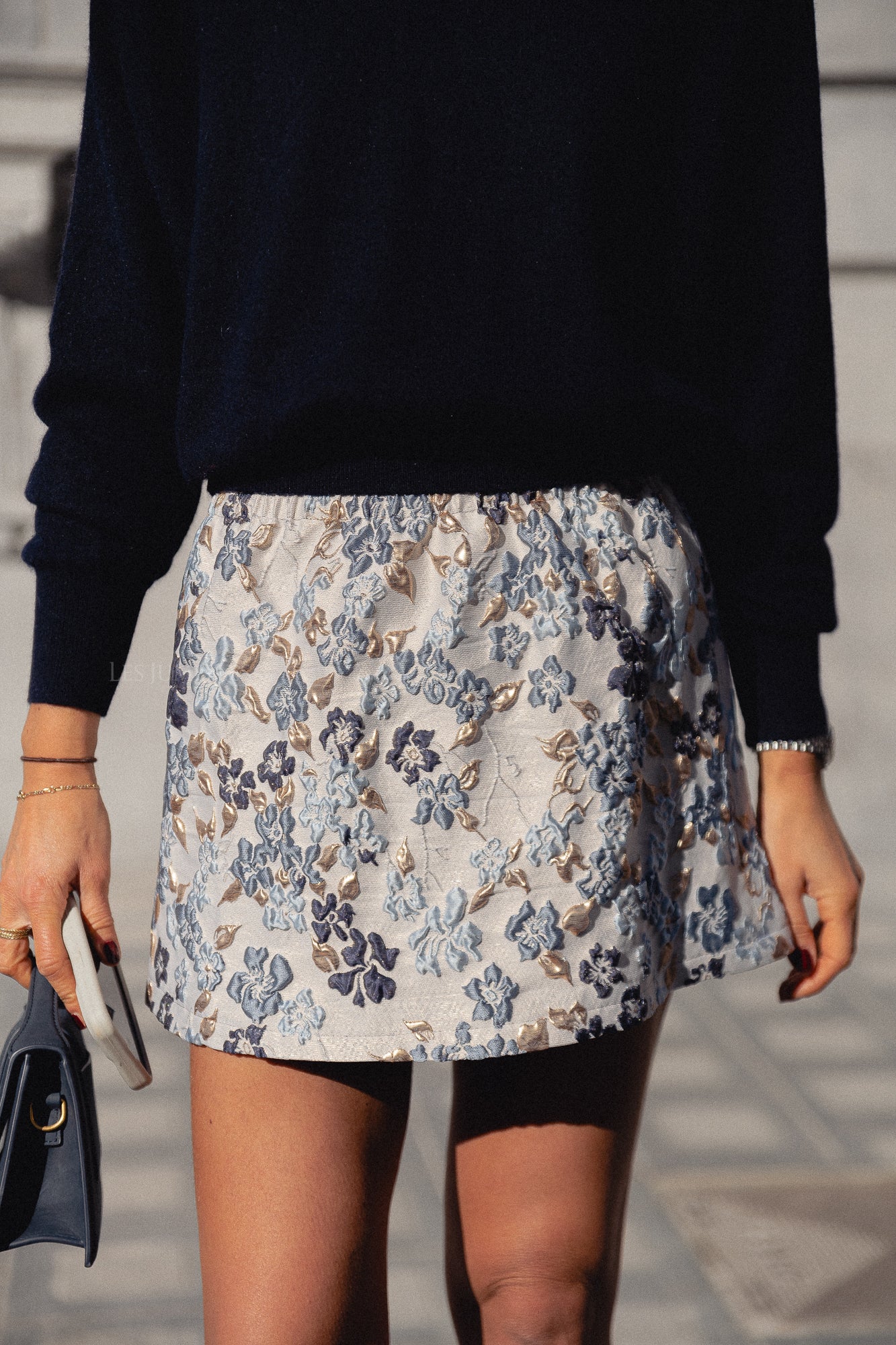 Jamie jacquard skirt blue flowers