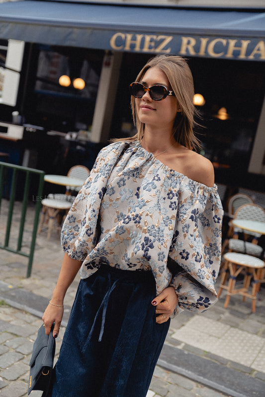 Les Jumelles Jamie jacquard blouse blue flowers