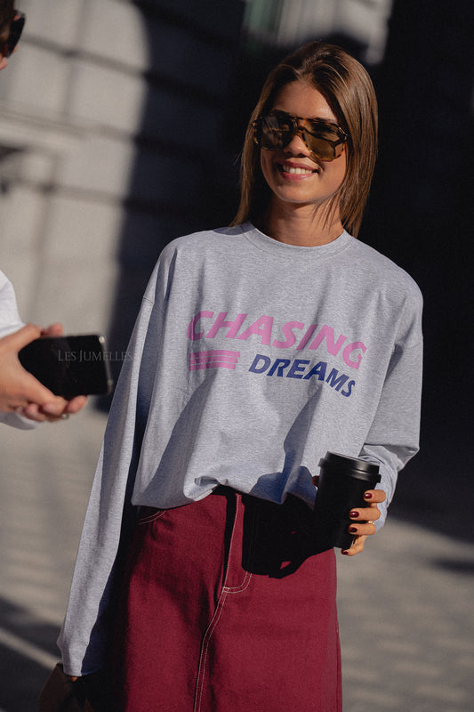 Les Jumelles T-shirt à manches longues Chasing Dreams gris chiné