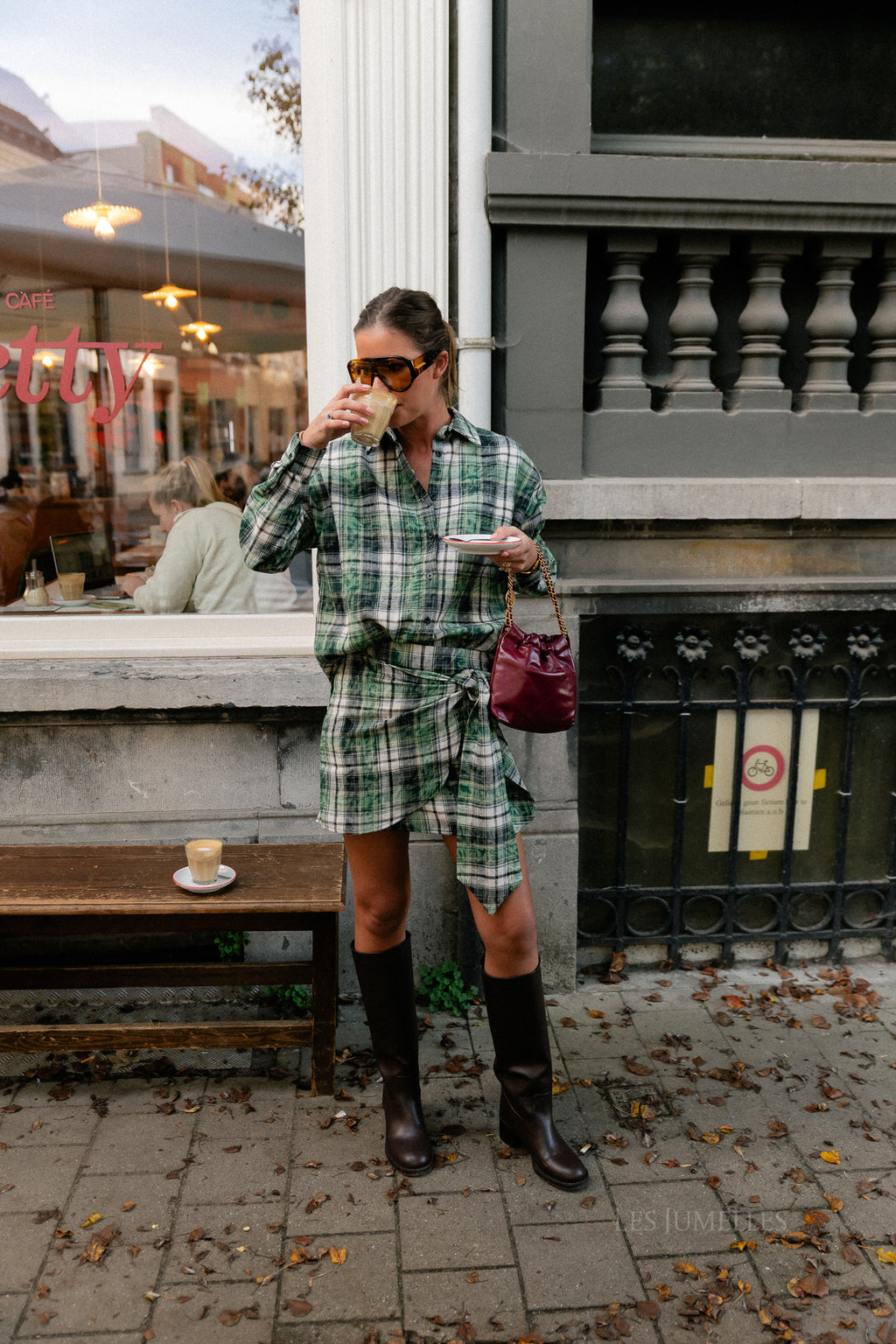 Charlie checkered wrap skirt green