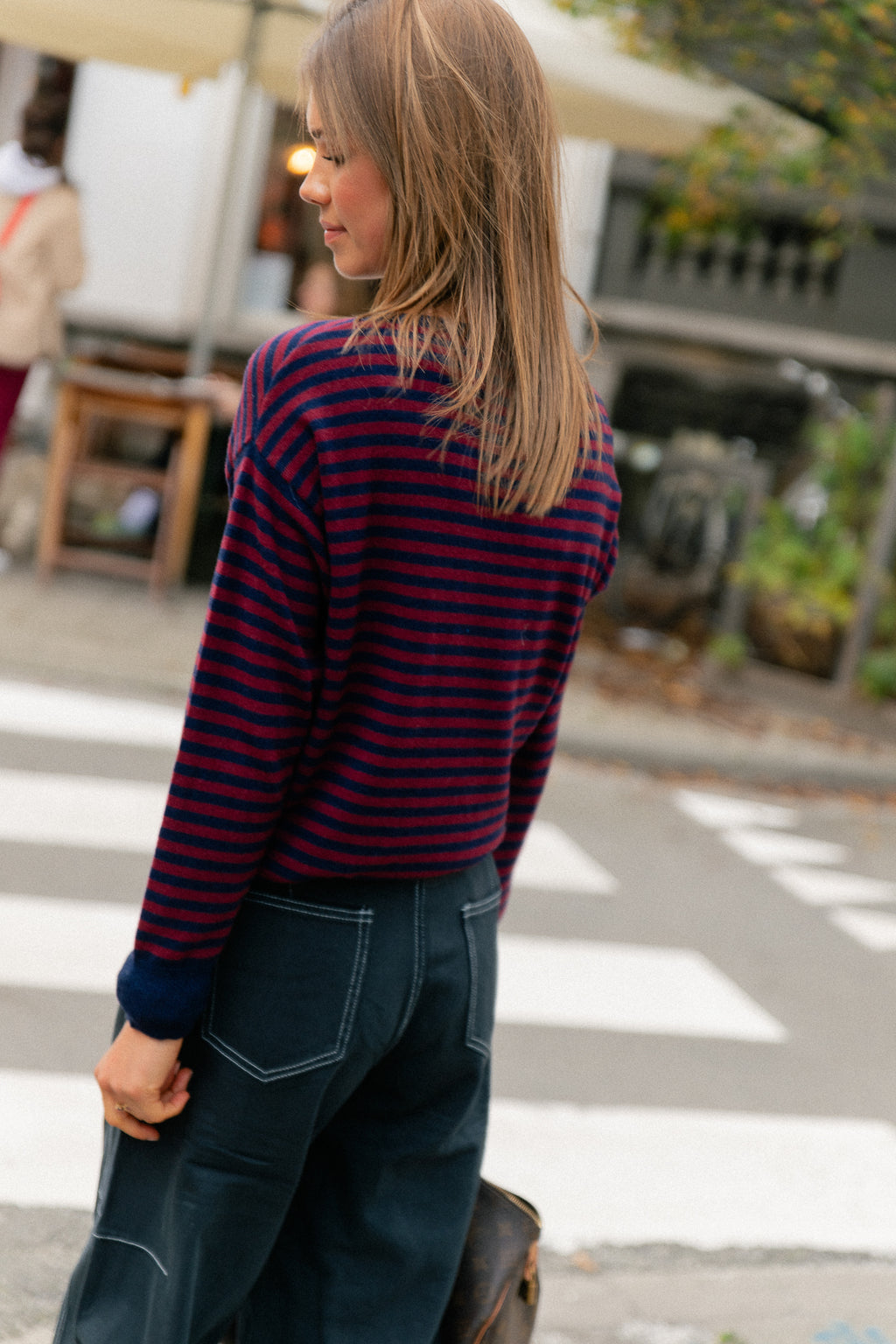 Pull rayé Lisa bleu marine/bordeaux