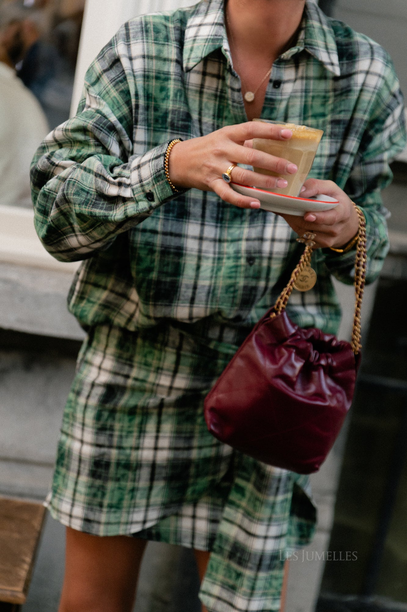 Charlie checkered wrap skirt green