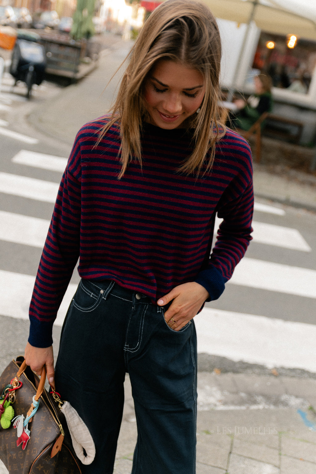 Pull rayé Lisa bleu marine/bordeaux