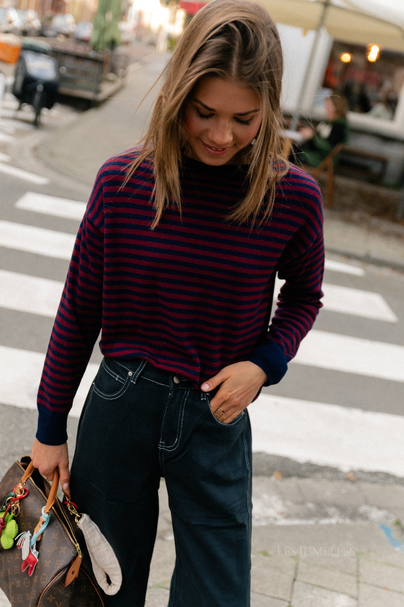 Pull rayé Lisa bleu marine/bordeaux